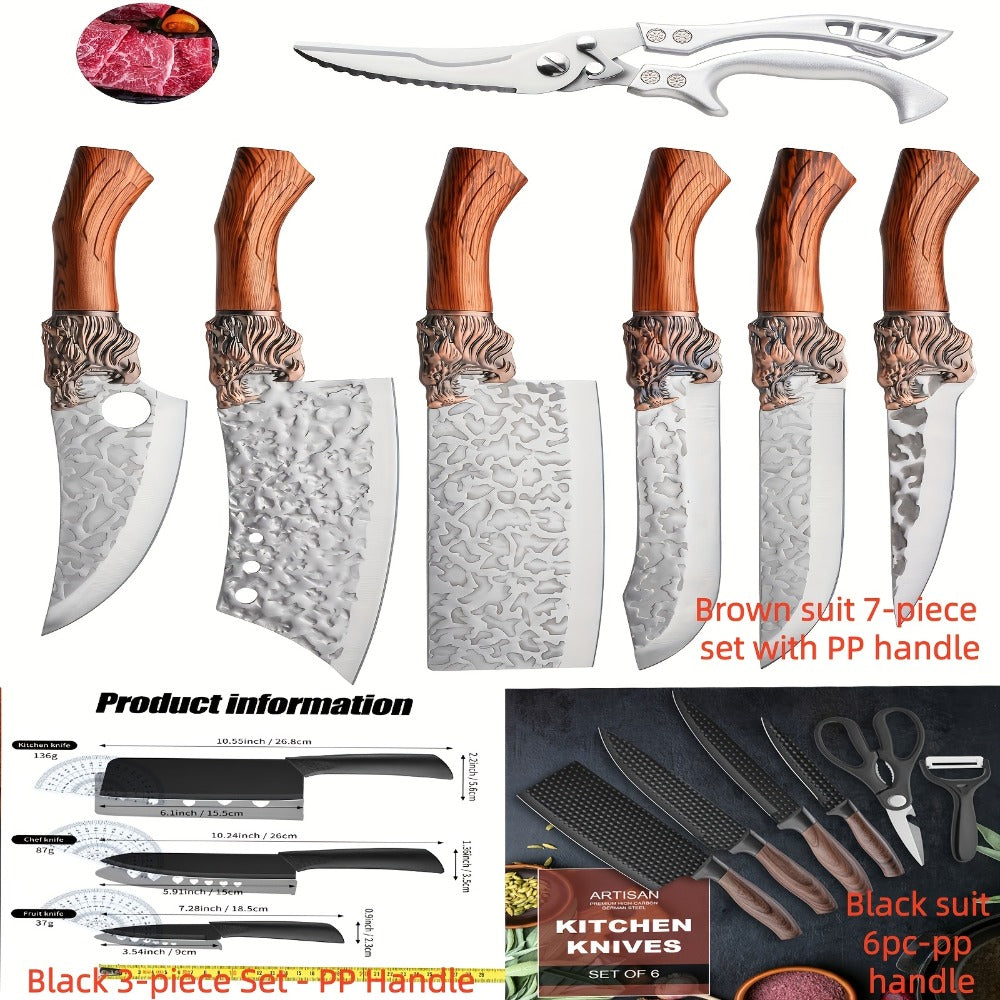Kitchen Knife Set 3/7pc Professional Chef Knife Set with Butcher Boning Scissors | Stainless Steel Cooking Knives for Home Hotel Camping