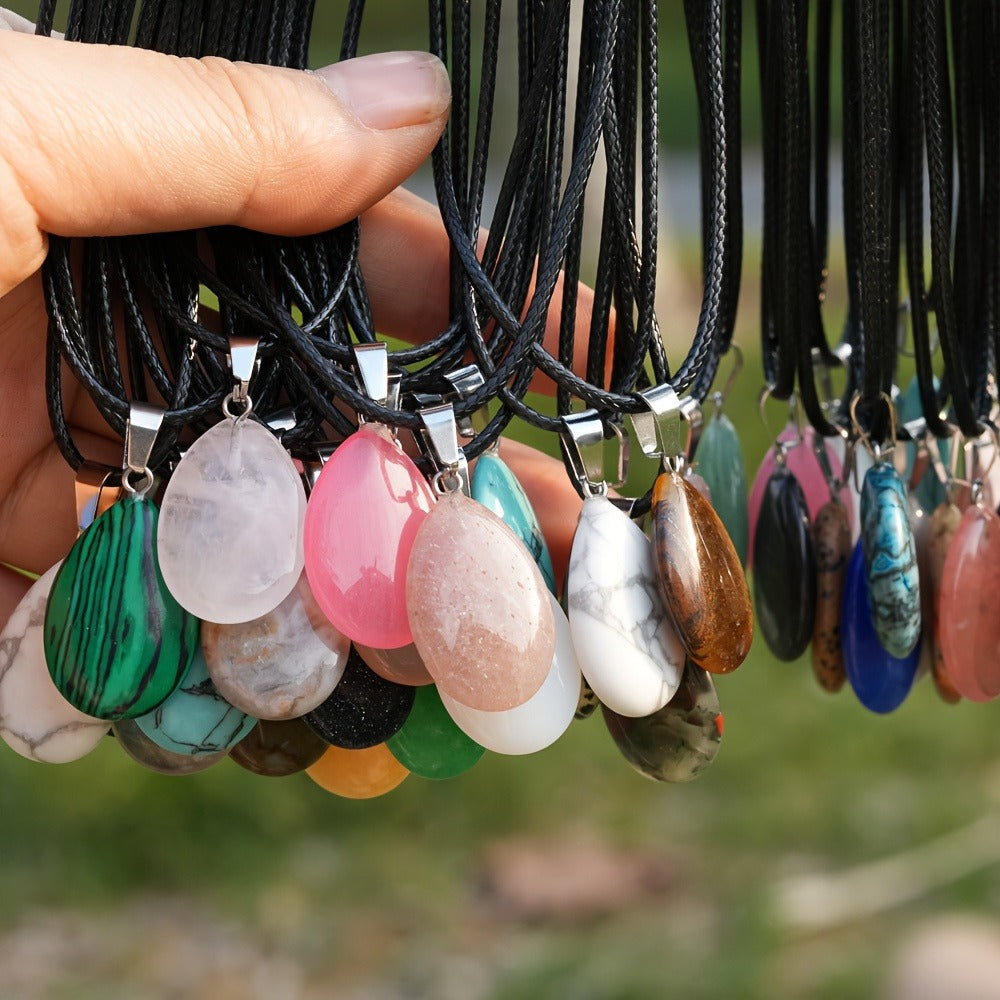 Crystal Pendant Necklace Set 40-Pack ¨C Multicolor Water Droplet Artificial Crystal Pendants with Faux Leather Cord, Fashionable Chic Jewelry for Festival, Party & Everyday Wear, Gift Idea