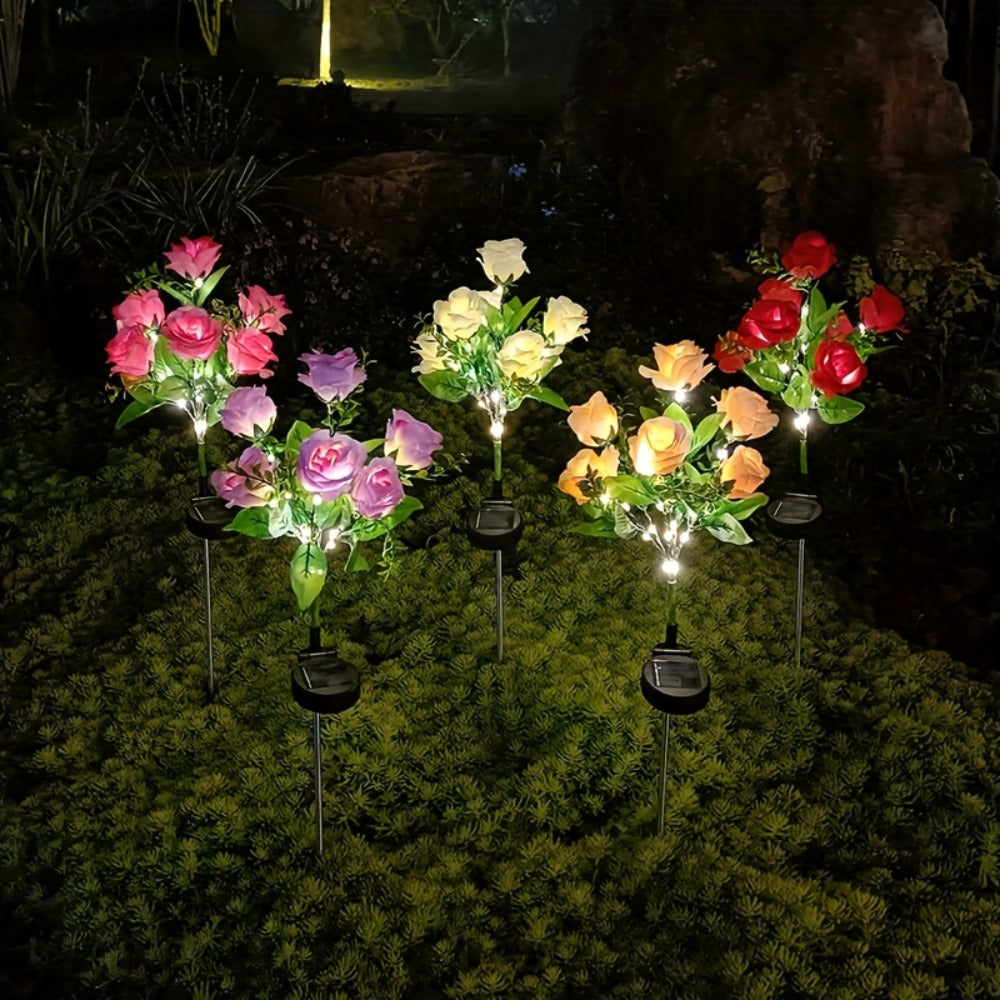 Solar Garden Lights Outdoor 2 Pack ¨C 14 Realistic Rose Stake Lights, Solar Powered Yard & Patio Decor