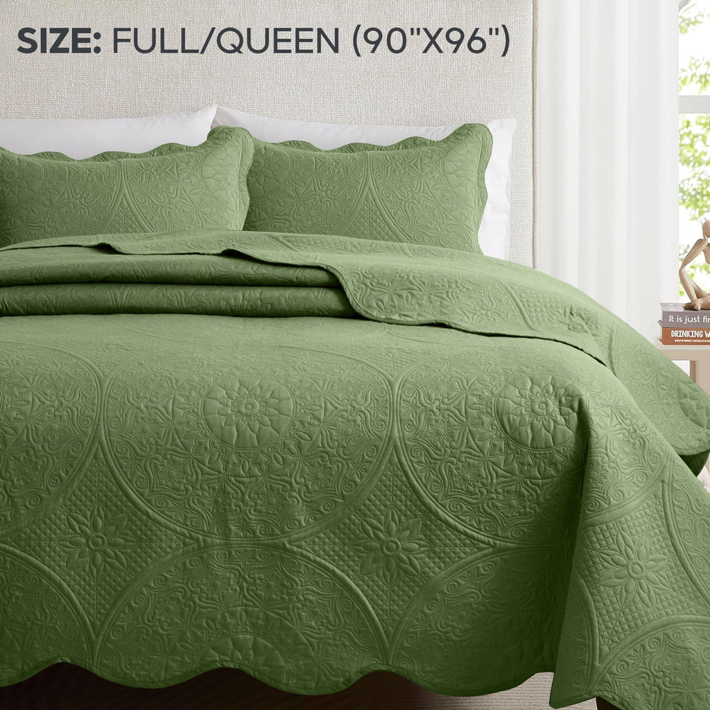 Quilted Bedspread Set 3 Piece ¨C Soft Floral Coverlet with Pillow Shams, Lightweight Breathable Quilt for Bedroom & Guest Room, All Season Bed Cover