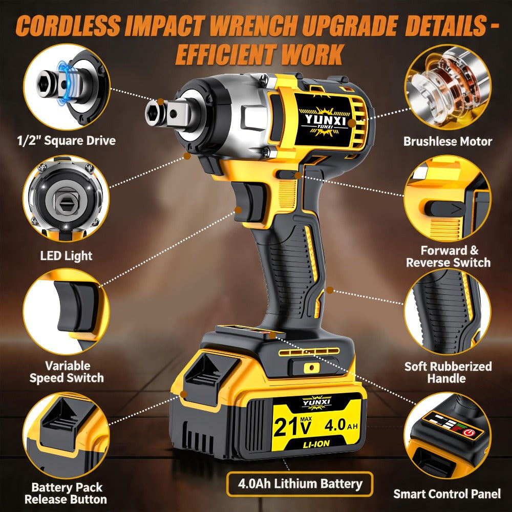 Impact Drill Set 21V Cordless with Drill Bit Accessories, Toolbox & Charger ¨C Heavy Duty Wireless Impact Wrench Drill, 2AH / 4AH Battery Options, for Car Repair, Construction & Heavy-Duty DIY Projects