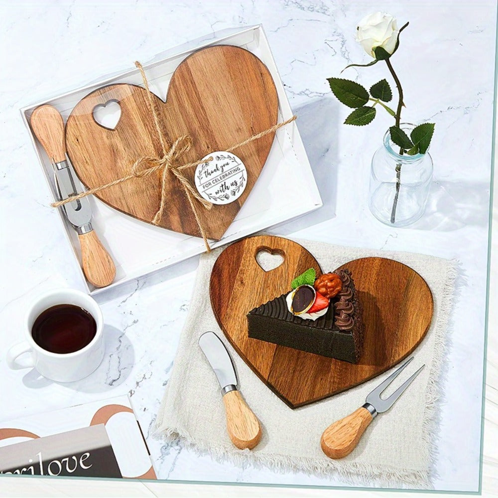 Mini Heart Charcuterie Board Set 6/12 Pack ¨C Wood Cheese Board with Knives Bridal Shower Favor Thank You Gift Box for Wedding Birthday Valentine Christmas Party Guest Bamboo Acacia