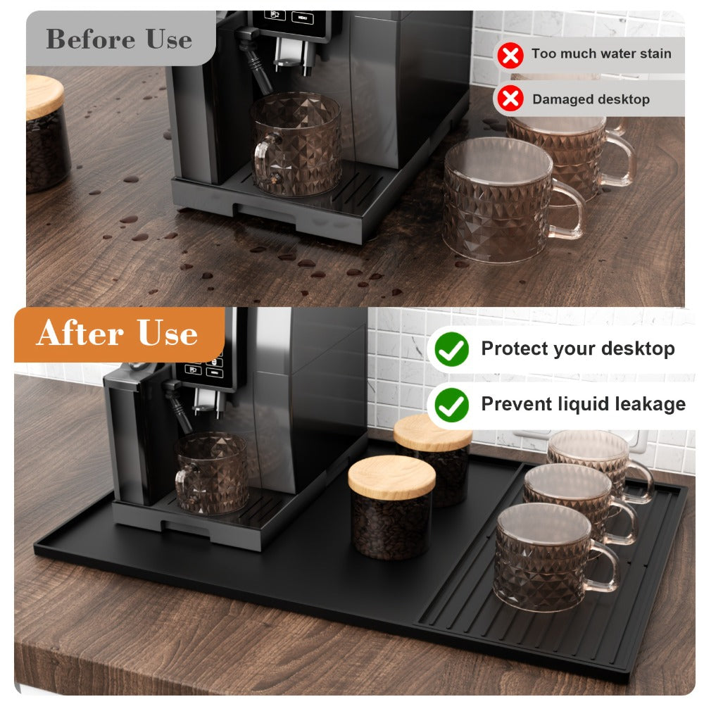 Coffee Bar Mat Silicone with Raised Edges 2-in-1 - Dish Drying Mat for Countertop, Coffee Maker Espresso Machine Mat, Spill Proof Kitchen Counter Mat 23.6¡± x 15.7¡±, Black or Gray