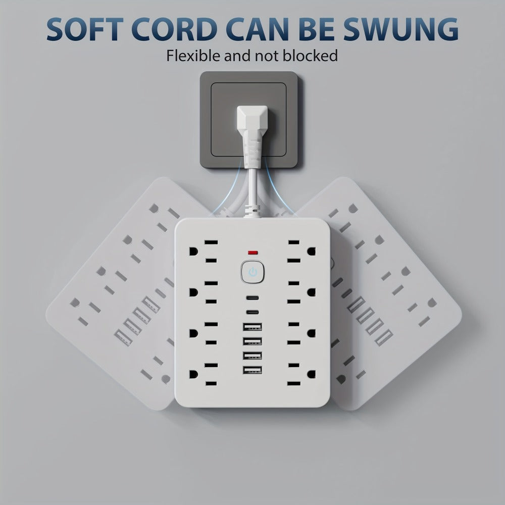 Power Strip Surge Protector 14-in-1 with 8 AC Outlets, 4 USB & 2 Type-C Ports ¨C Flat Plug Space-Saving Extension Cord, Compact Multi-Plug Outlet Expander for Home Office Desk & Kitchen