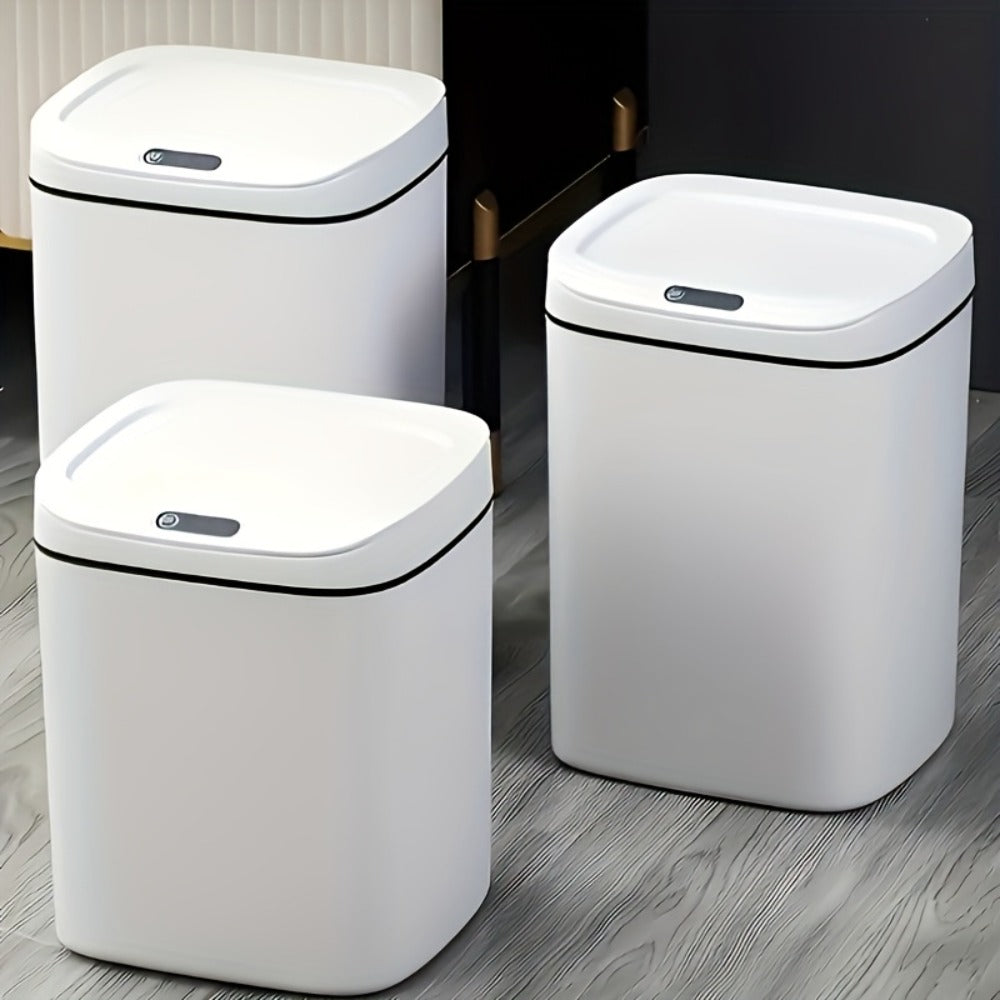 Motion-Activated Touchless Trash Can with Lid ¨C Smart Sensor Waste Bin for Kitchen, Bathroom, Office & Home, Minimalist Rectangular Design, Battery Powered, 3-4 Gallon