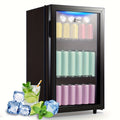 Beverage Refrigerator with Glass Door, Mini Drink Cooler Fridge with Blue LED Light, 3 Adjustable Shelves & R600a Compressor ¨C 1.7 or 3.5 Cu Ft Freestanding Bar Fridge for Home, Office, Dorm and Bar