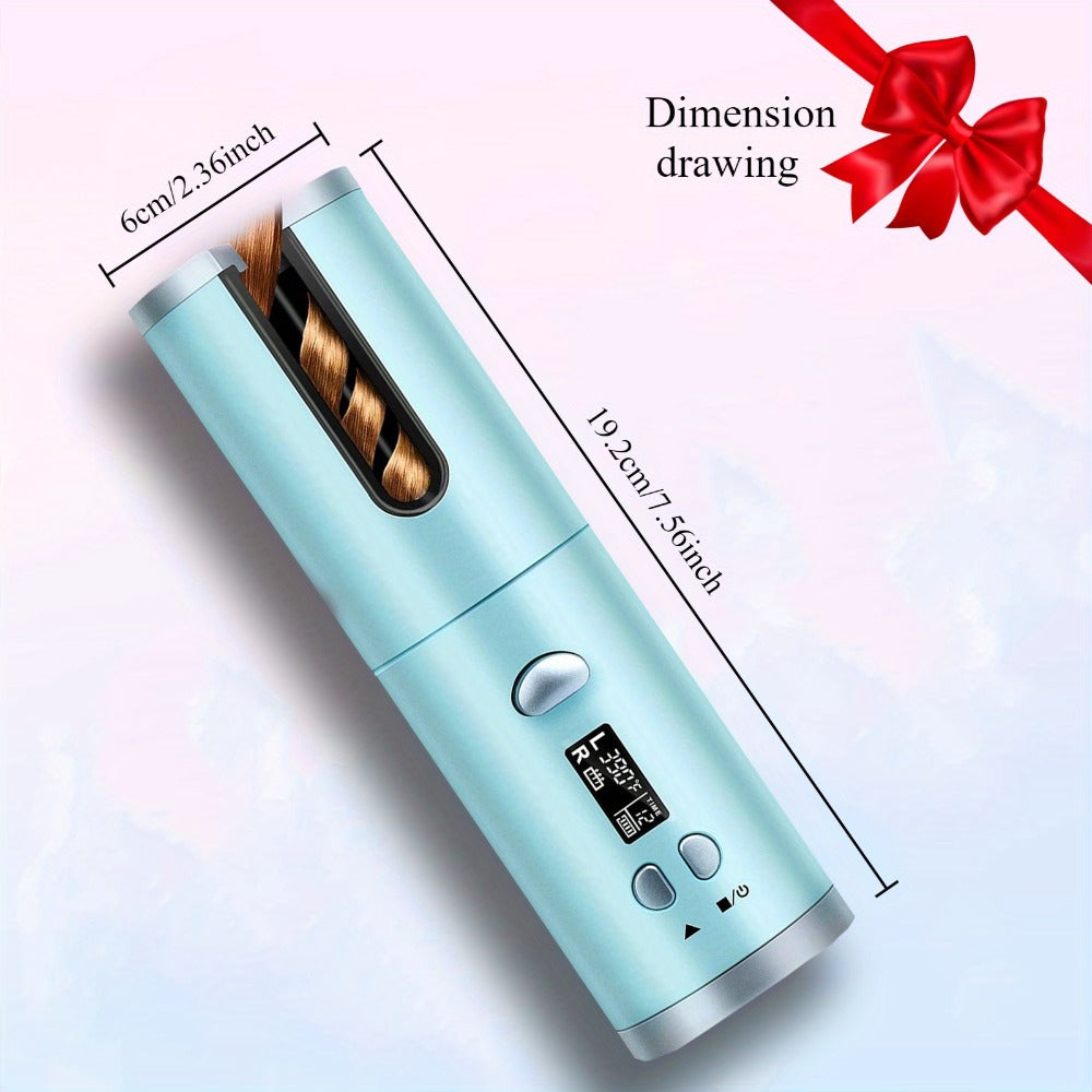 Cordless Curling Iron 1 Inch USB Rechargeable, Automatic Rotating Ceramic Curling Wand with 6 Heat Settings LCD Display, Scald-Free Detangle Hair Curler for All Hair Types Wet Dry Styling