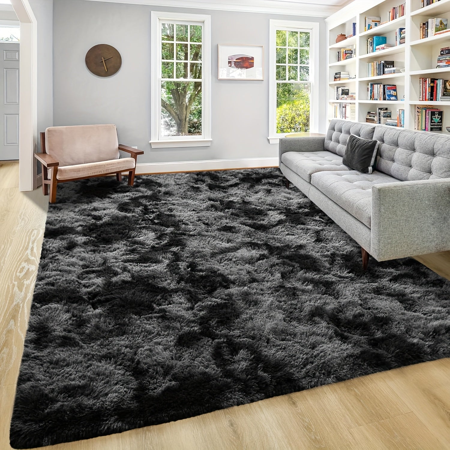 Shaggy Plush Area Rug - Soft Fluffy Carpet for Living Room, Bedroom & Sofa | Non-Slip Machine Washable Tie-Dye & Solid Color Long Pile Rug | Luxury Home Decor Floor Mat in Multiple Sizes & Colors