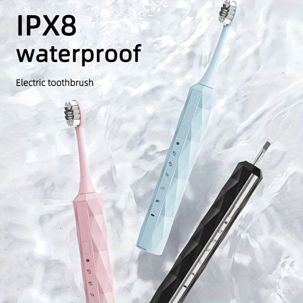 Sonic Electric Toothbrush IPX8 Waterproof ¨C USB Rechargeable, Smart Timer, Metal Handle, 5 Replacement Brush Heads, Soft Bristles for Adults Men & Women ¨C Black & Blue