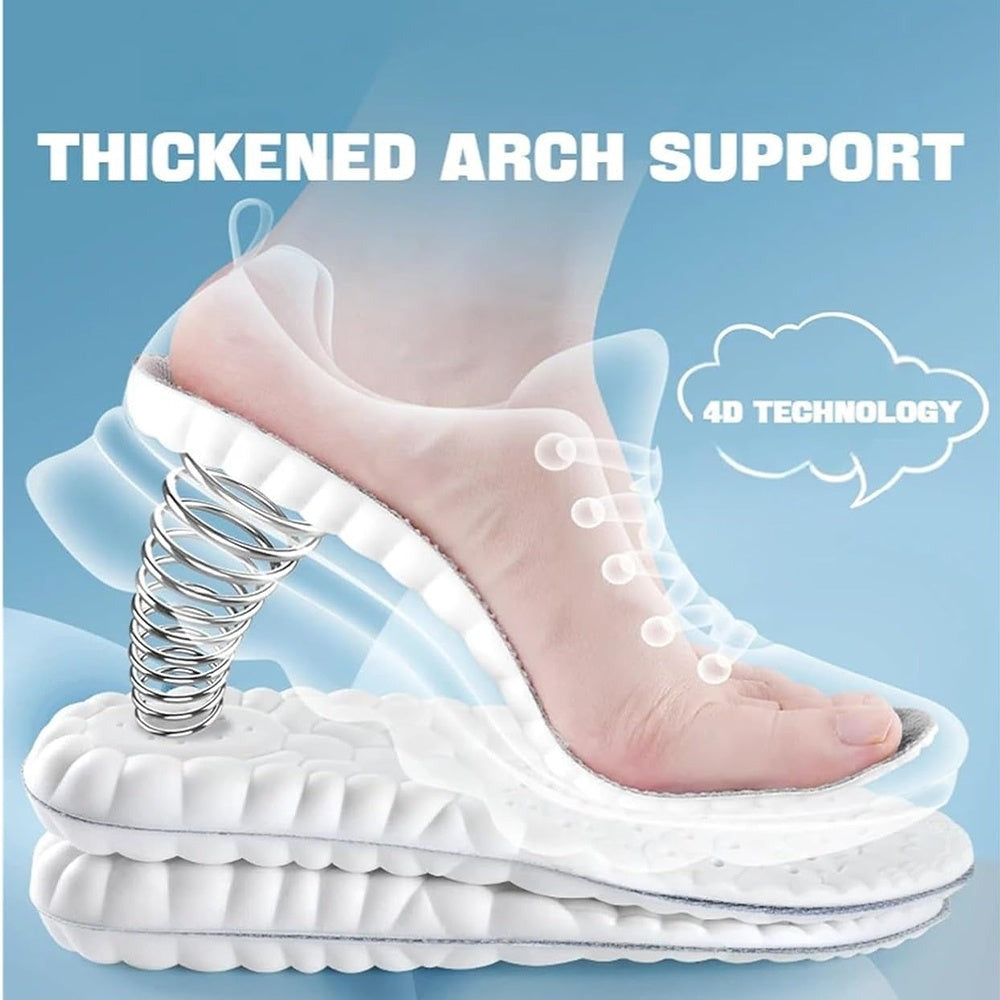 Sport Insoles Shoe Inserts 4 Pairs - 4D Cushioning High-Elasticity Shock Absorption, Soft Breathable Arch Support for Athletic Running Daily Wear, Men & Women EU35-50