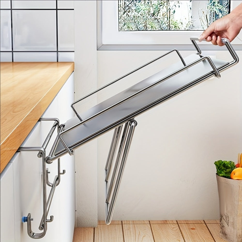 Foldable Stainless Steel Kitchen Storage Rack ¨C Cabinet Door Organizer & Countertop Shelf for Kitchen, Bathroom & Pantry | Space-Saving Multi-Use Hanging Rack