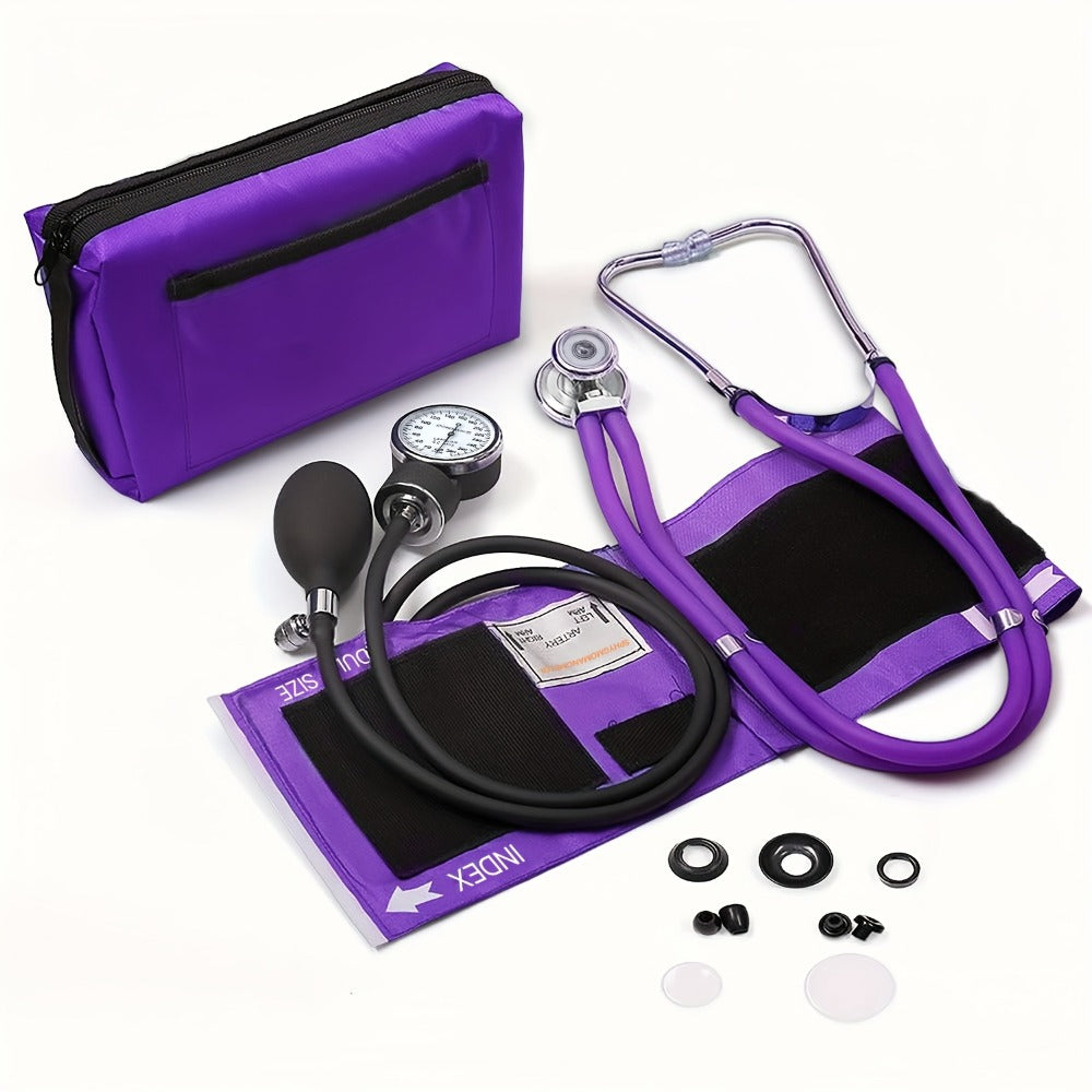 Aneroid Sphygmomanometer & Stethoscope 2-in-1 Set - Manual Blood Pressure Monitor with Nylon Cuff, Fixing Clip, Stethoscope, Portable Case & Accessories, Emergency BP Kit for Medical & Home Use