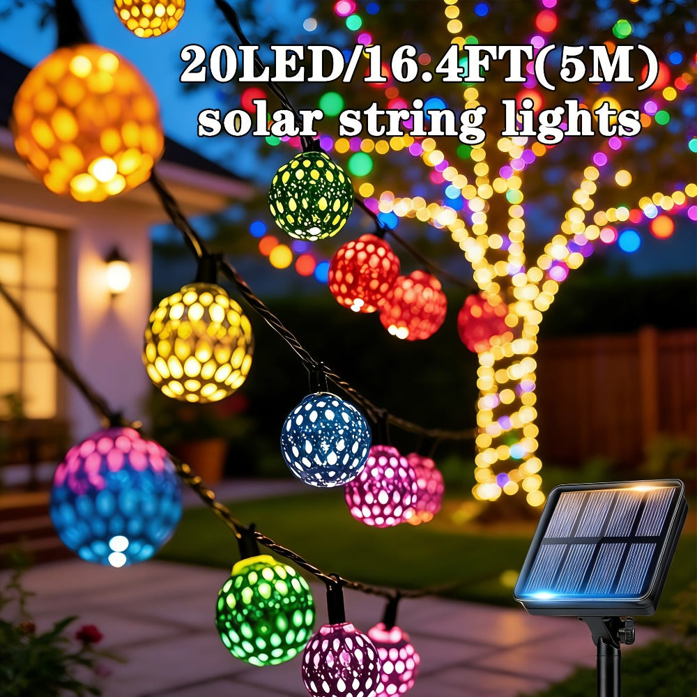 Moroccan Solar String Lights Outdoor - Metal Sphere Fairy Lights with 20/30/50 LED Beads, 8 Modes, IPX65 Waterproof | Boho Garden Lights for Patio, Lawn, Wedding, Christmas Tree & Party Decoration