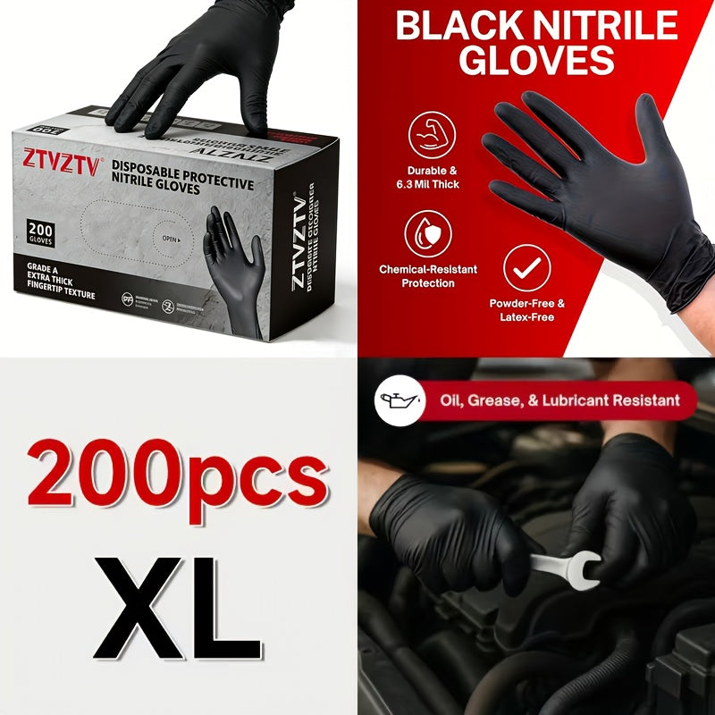 Black Nitrile Disposable Gloves 200 Pack S/M/L/XL, Latex-Free Chemical Resistant Industrial Grade Gloves for Cleaning Tattooing Painting Car Washing Dishwashing