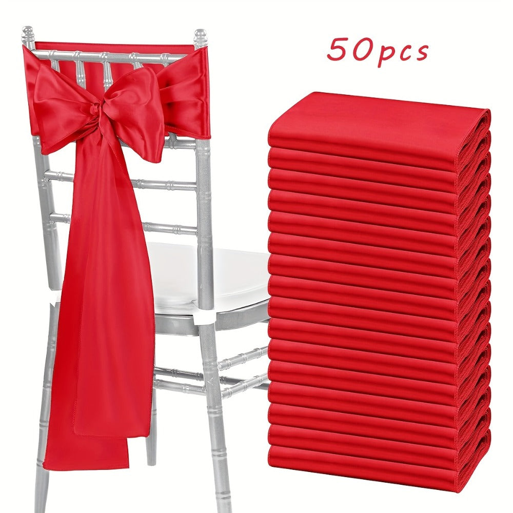 50pcs Satin Chair Sashes Bow Ribbon 7x108in - Universal Chair Belt Streamer for Wedding Reception Banquet Restaurant Hotel Party Event Decoration, 3 Colors