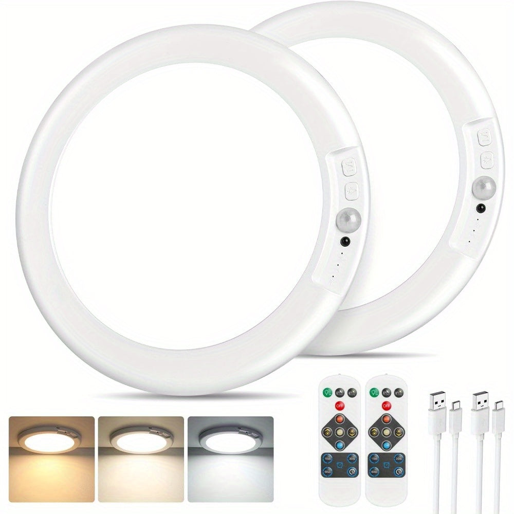 Motion Sensor Ceiling Light Rechargeable with Remote ¨C 3-Color Dimmable Wireless LED Overhead Light, No Wiring, Battery Operated for Closet, Shower, Pantry, Shed & Hallway (Round & Square, 1 or 2 Pack)