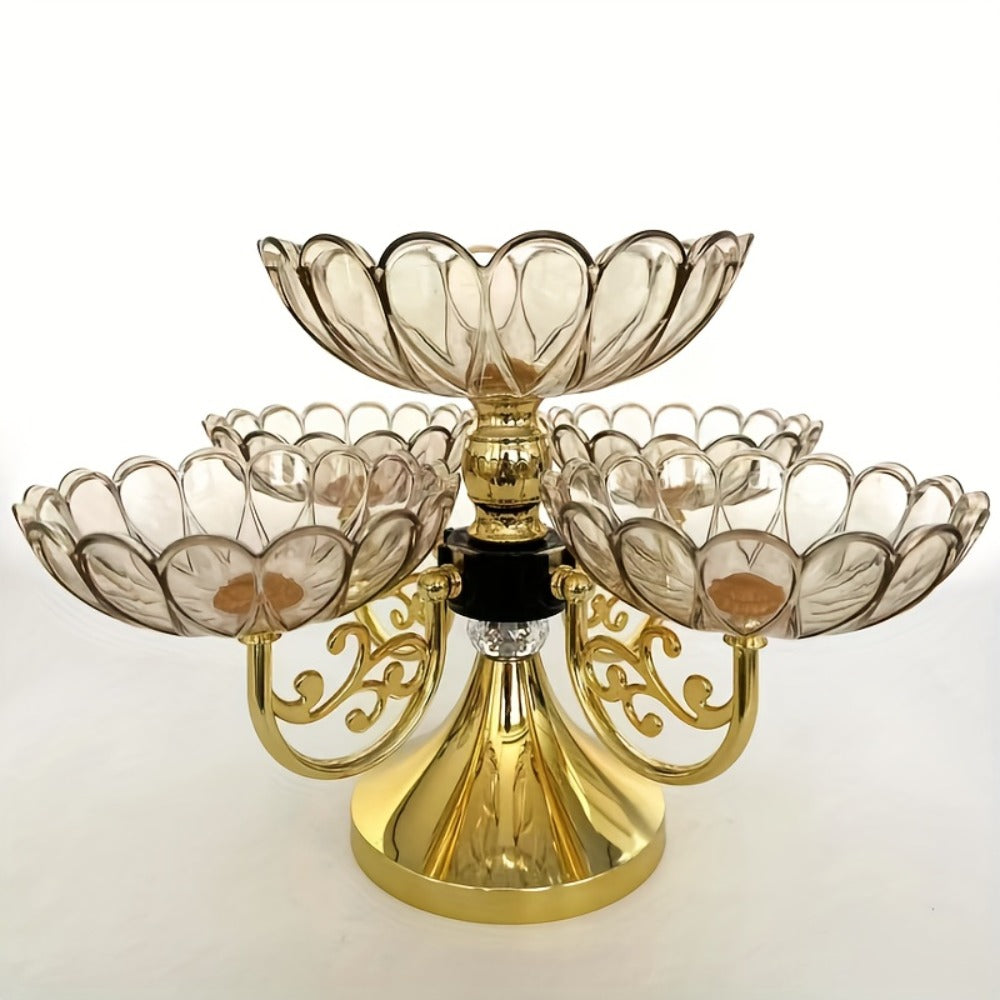 Crystal Rotating Fruit Plate Set 5-Tier ¨C Luxury Round Multi-Layer Snack Candy Dish Bowl for Living Room Coffee Table Home Decor European Style Elegant Dessert Display Centerpiece Gift