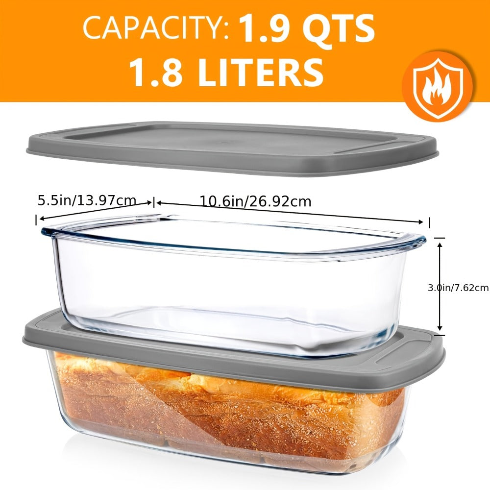 Glass Loaf Pan Set with Lids, 4pcs Stackable 1.9 QT Bread Baking Dish with Airtight Lid, Oven Microwave Dishwasher Safe Glass Food Storage Container for Bread, Cake, Meal Prep