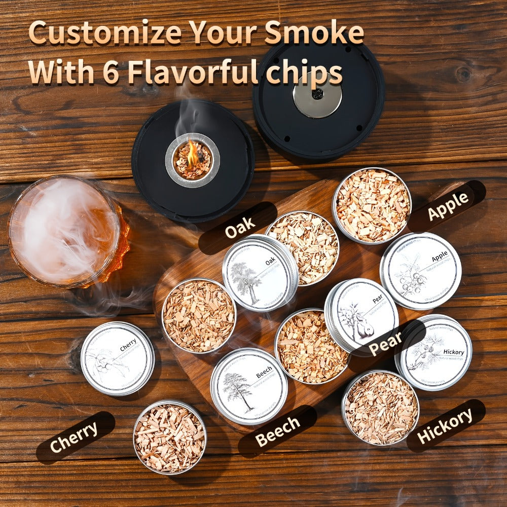 Cocktail Smoker Kit Rechargeable Electric, Whiskey Smoker Set with 6 Flavored Wood Chips, Old Fashioned Drink Smoker for Bourbon & Cocktails, Bartender Gift for Men, Dad & Christmas