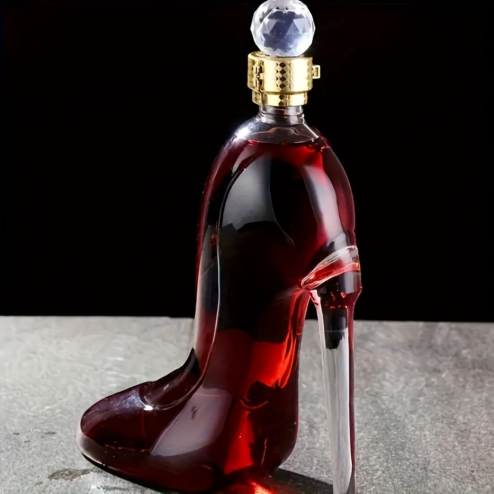 High Heel Shoe Decanter Crystal Glass with Stopper 26oz ¨C Handmade Lead-Free Transparent Wine Decanter for Kitchen Dining Decor, Valentine's Day & Holiday Gift