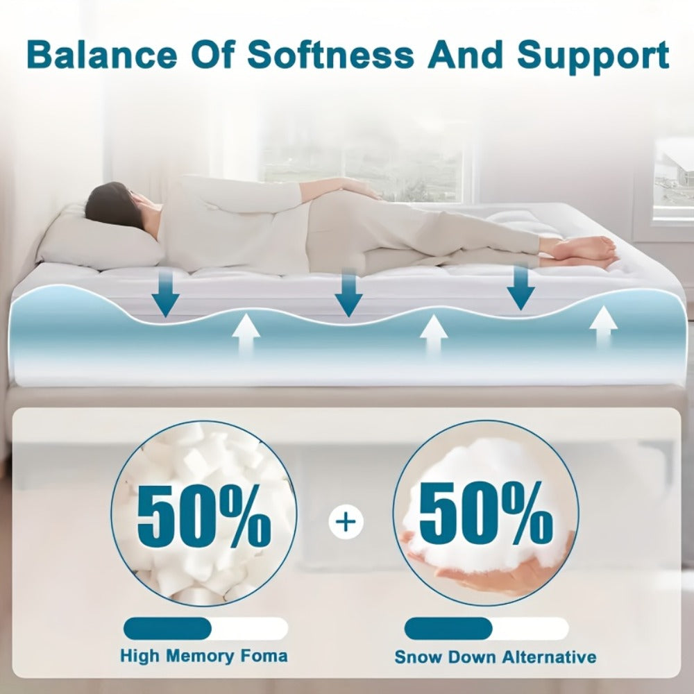 Cooling Mattress Topper Baffle Box Design Overfilled Down Alternative Pillow Top 6-8cm Plush Hotel Quality 8-21 Inch Deep Pocket Twin Full Queen King