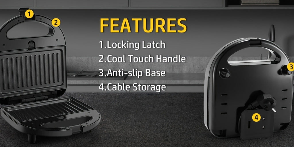 OSTBA 3-in-1 Sandwich Maker Panini Press Waffle Iron 750W Removable Non-Stick Plates for Breakfast Sandwiches Grilled Cheese Waffles Steak BBQ Black