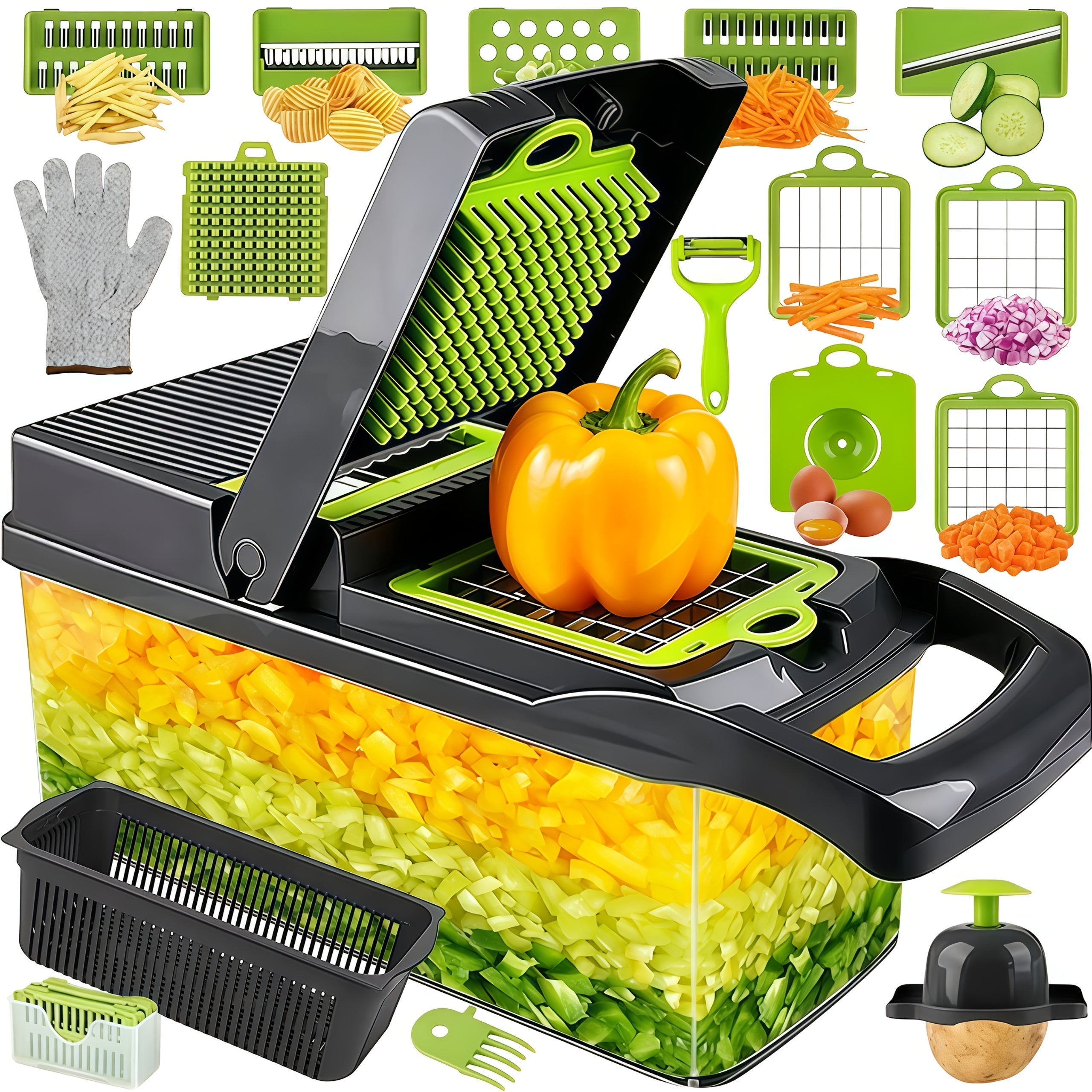 Vegetable Chopper 18-in-1 Food Chopper Slicer with 8 Stainless Steel Blades Food-Grade Mandoline Slicer for Onions Carrots Potatoes Salad Kitchen Meal Prep Tool