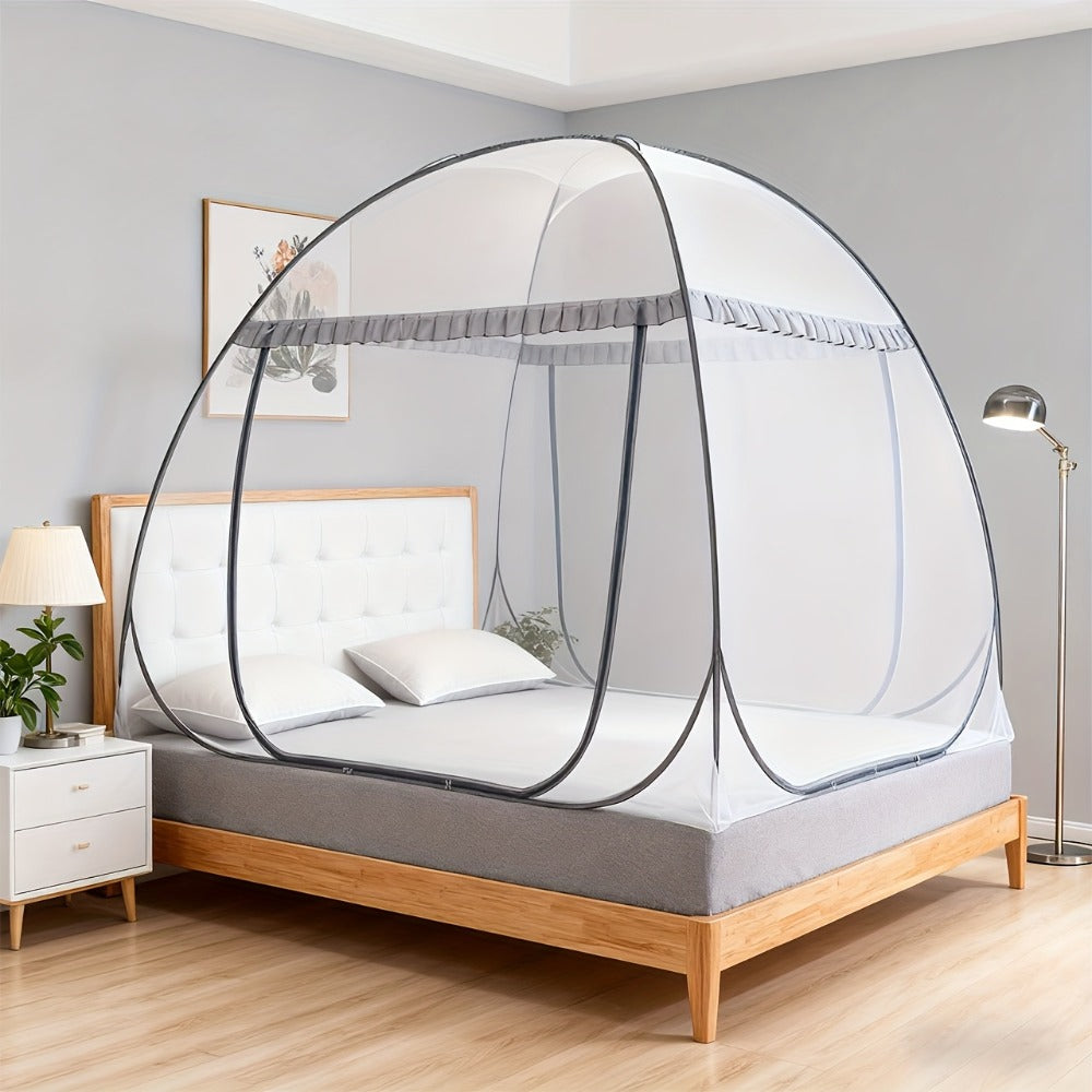 Mosquito Net for Bed Pop Up Bed Canopy 360¡ã Protection Portable Foldable Yurt Mosquito Net with U-Shaped Zipper Ruffled Design Anti-Mosquito Indoor Bedroom Canopy Gray Blue Multiple Sizes