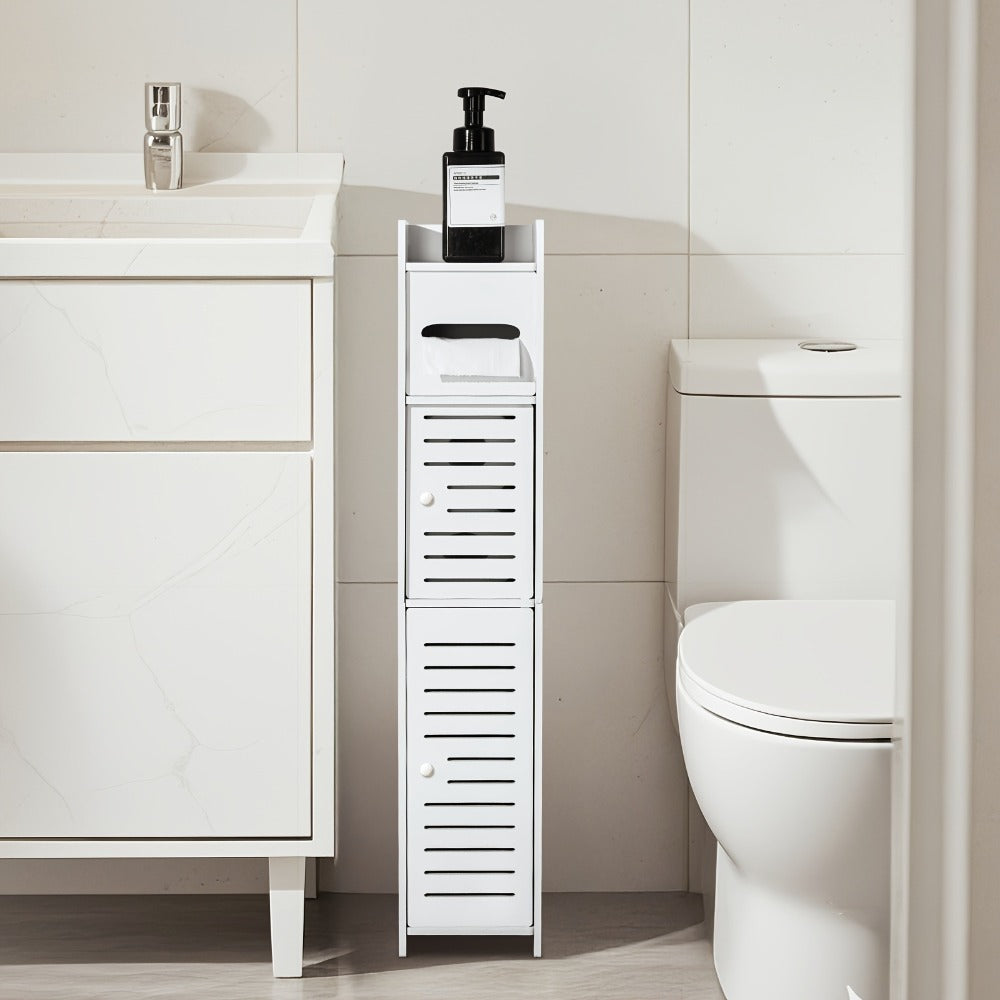 Slim Bathroom Storage Cabinet ¨C PVC Toilet Paper Holder & Organizer for Small Spaces, Easy Assembly, Multi-Room Use, Bedroom & Living Room