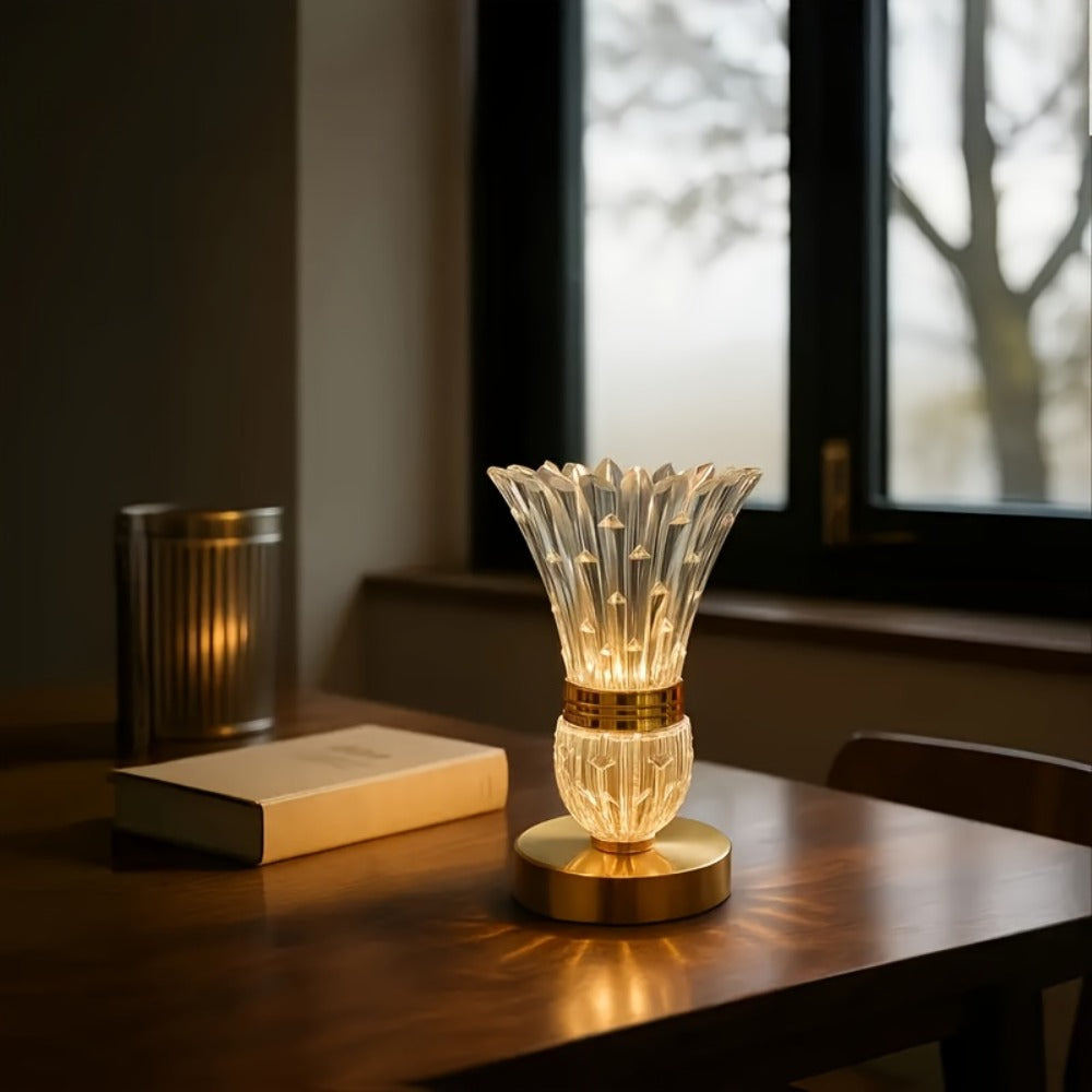 Crystal Vase Table Lamp Touch Control USB Rechargeable Adjustable Brightness Bedside Night Light