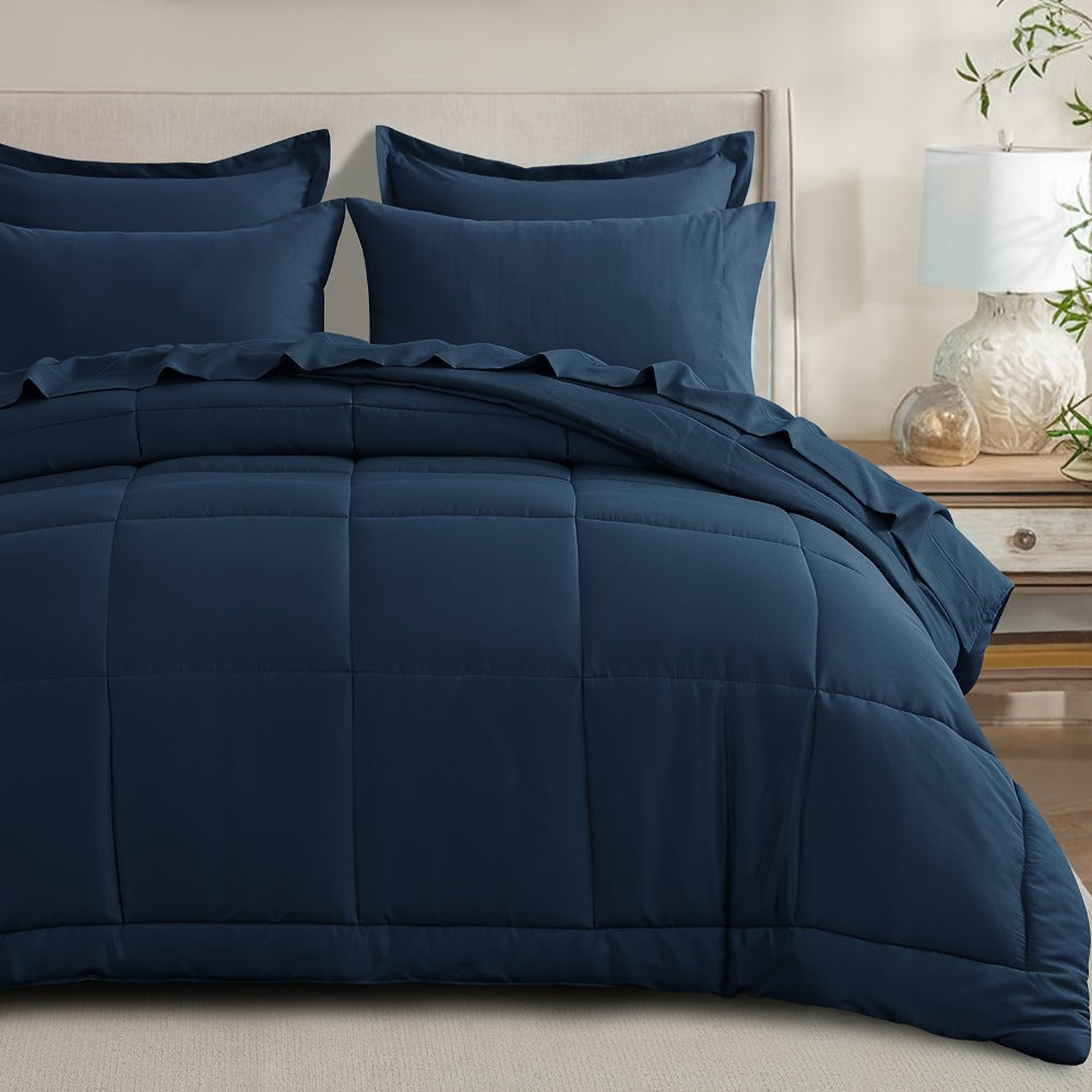 7 Piece Comforter Set Luxury Soft Fluffy Bedding All Season Bed in a Bag with Comforter Fitted Sheet Flat Sheet Pillowcases Hypoallergenic Breathable Easy Care Queen King Twin XL Full