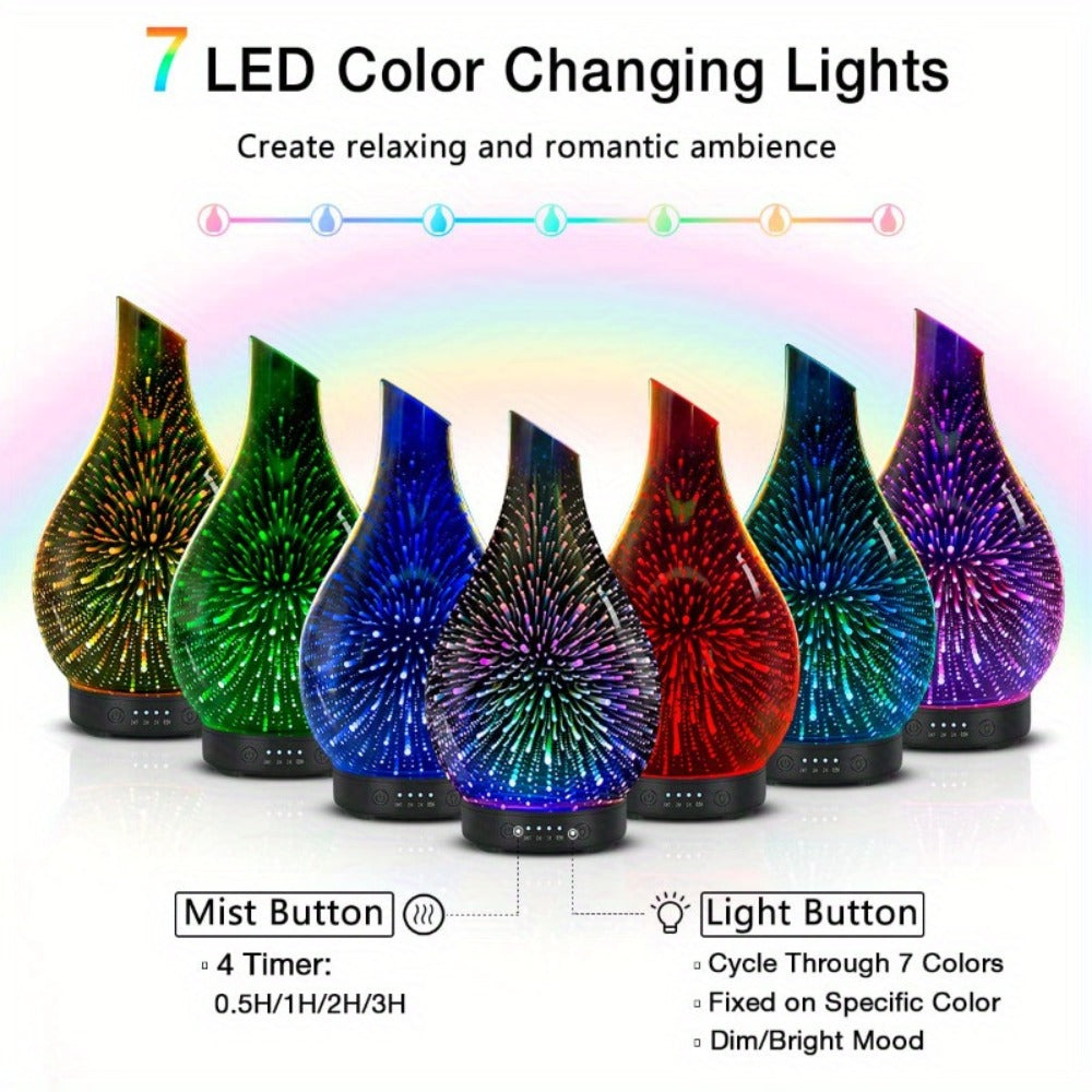 Essential Oil Diffuser Glass Ultrasonic Cool Mist Aromatherapy Diffuser ¨C 4.06 oz Quiet Waterless Auto Shut-Off, 4 Timer Settings, 7 Color Night Light, Home Office Bedroom Use (Silver)