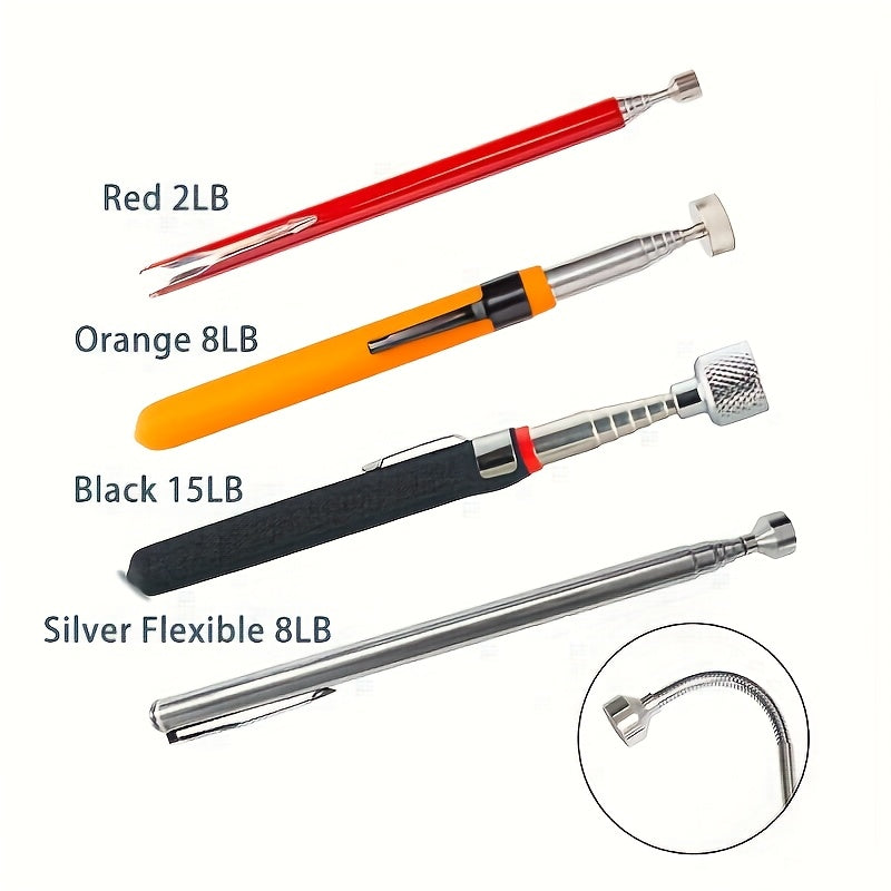 Magnetic Pickup Tool Set Telescopic Extendable - Multi-Strength Magnet Retrieval Tool for Small Metal Parts with Inspection Mirror Tray | 2 5 8 10 15 20 LB | Mechanic Garage Workshop Everyday Use