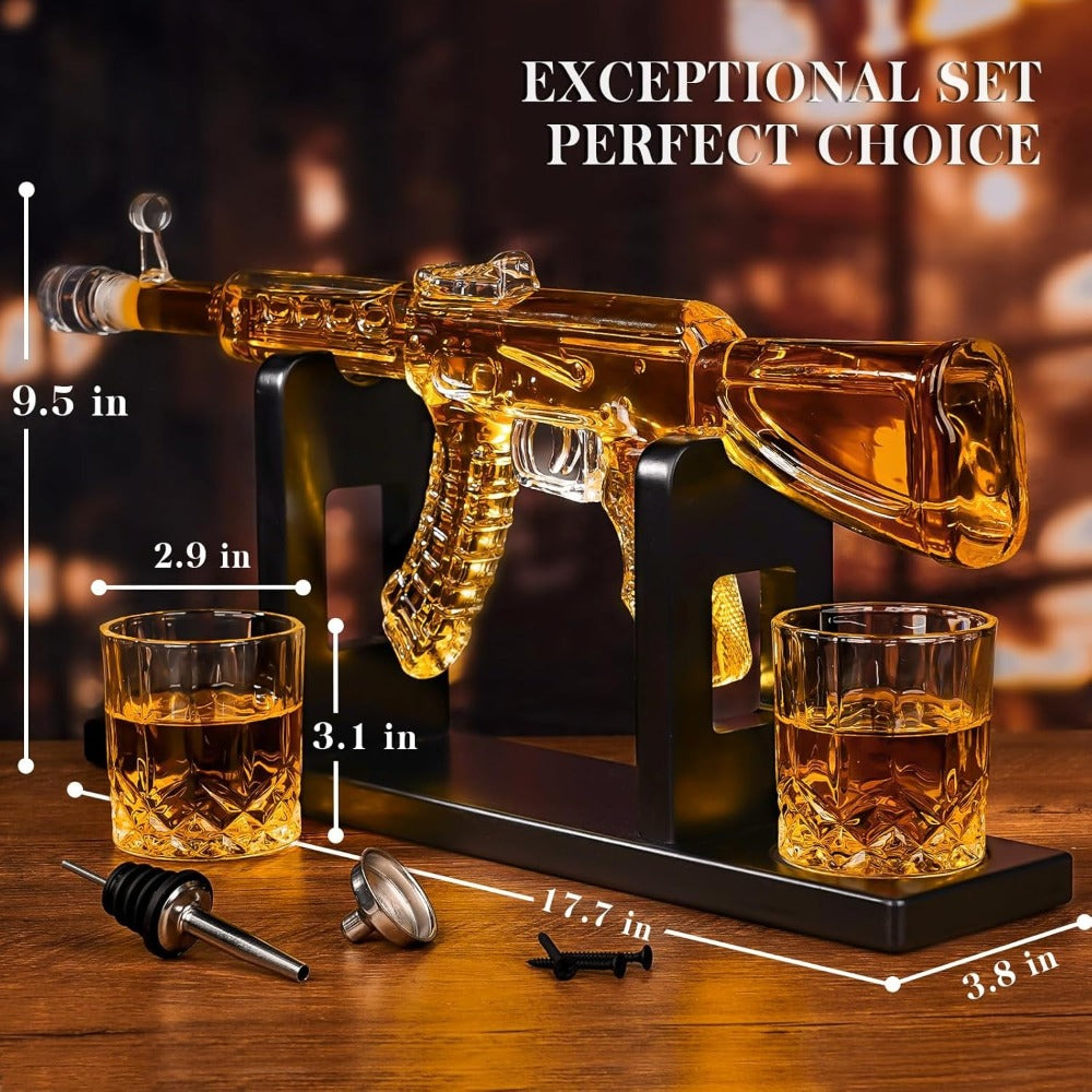 Gun Whiskey Decanter Set with Glasses Military Themed Liquor Dispenser AK47 M1911 Revolver Shaped Decanter for Home Bar Gifts for Men Dad Husband Birthday