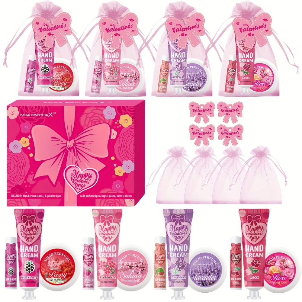 20pcs Beauty Gift Set Lip Balm Hand Cream Solid Perfume Pink Gift Bag Glossy Finish All Skin Types Holiday Party Mother's Day Wedding Bridesmaid Favors