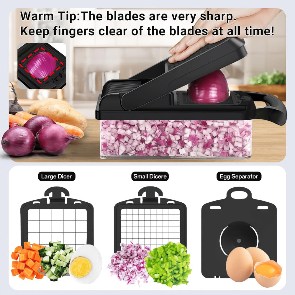 Vegetable Chopper 18-in-1 Multifunctional Food Chopper & Mandoline Slicer with Container ¨C Onion Dicer, Adjustable Cutter for Kitchen Meal Prep, Gray