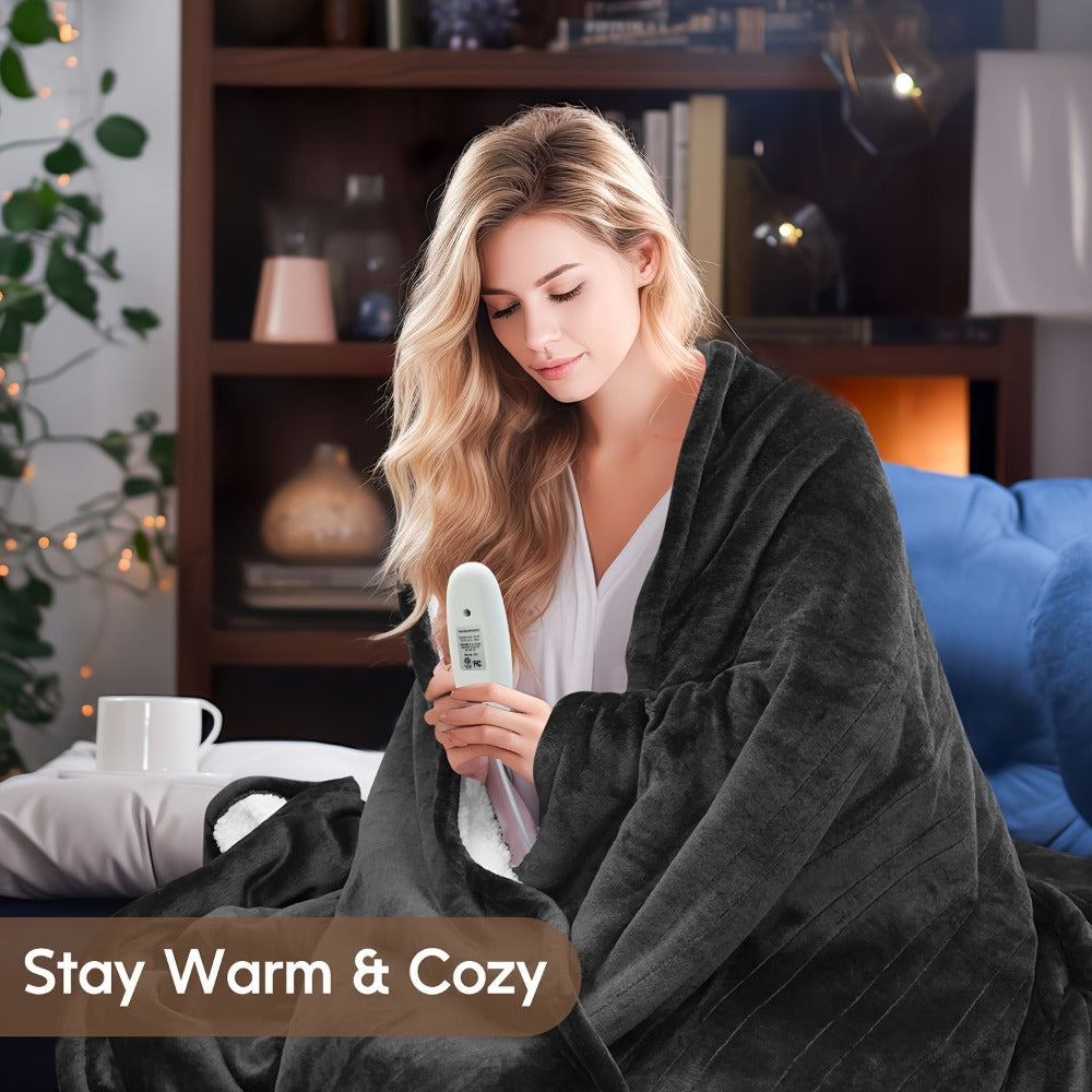 Electric Heated Blanket Flannel Sherpa - 6 Heat Settings, 10-Hour Auto Shutoff, Quick Heating, Machine Washable, ETL & FCC Certified, Twin Full Queen, Winter Comfort for Home Bed Couch Office