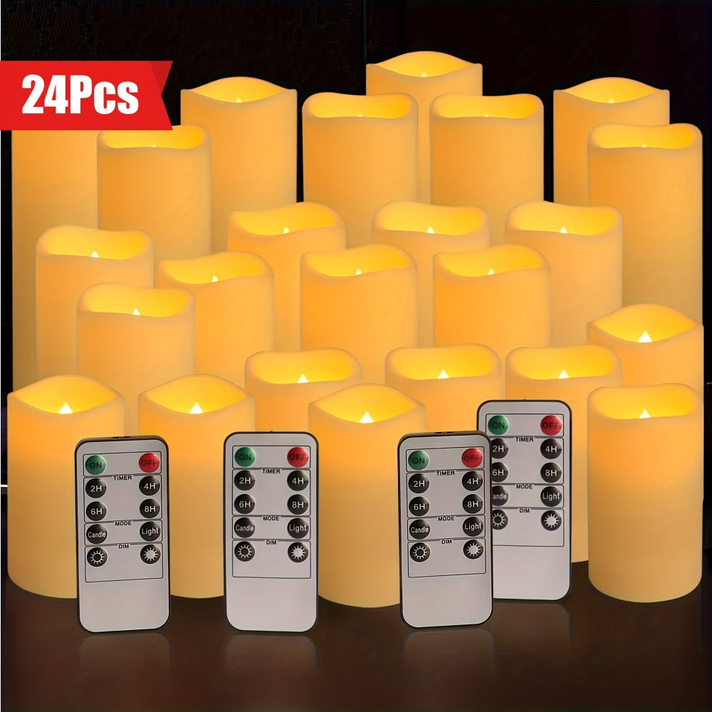Flameless LED Candles 24pcs with 4 Remote Controls Timer Waterproof IP44 Battery Operated 4 5 6 Inch Warm White for Wedding Halloween Home Decor Indoor Outdoor