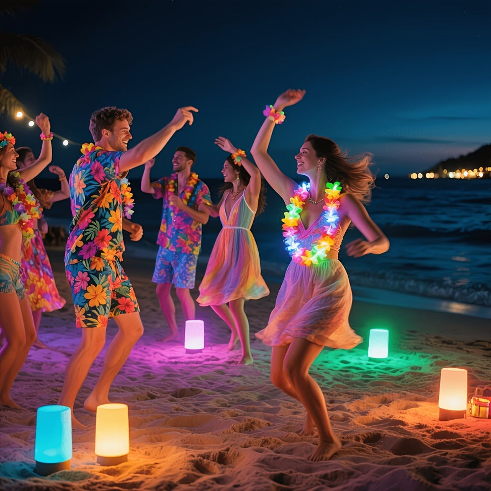 Light Up Hawaiian Lei Necklace 26pcs LED Flower Leis Glow Necklaces for Luau Party Beach Party Tropical Costume Accessories