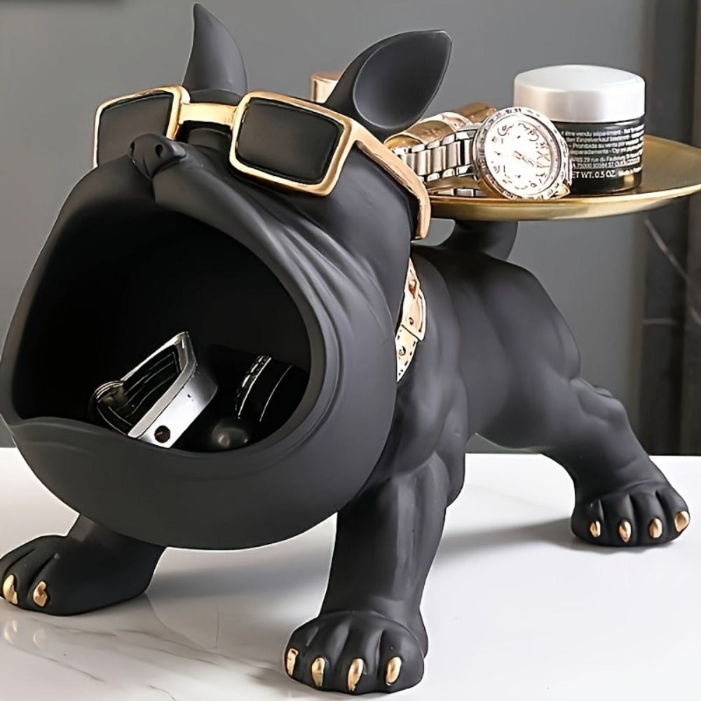 Resin Pug Bulldog Decorative Tray Statue | Dog Tray Organizer for Keys Jewelry Candy Earrings | Modern Art Home Decor Sculpture for Entryway Desk Office Dining Table | Unique Dog Lover Gift