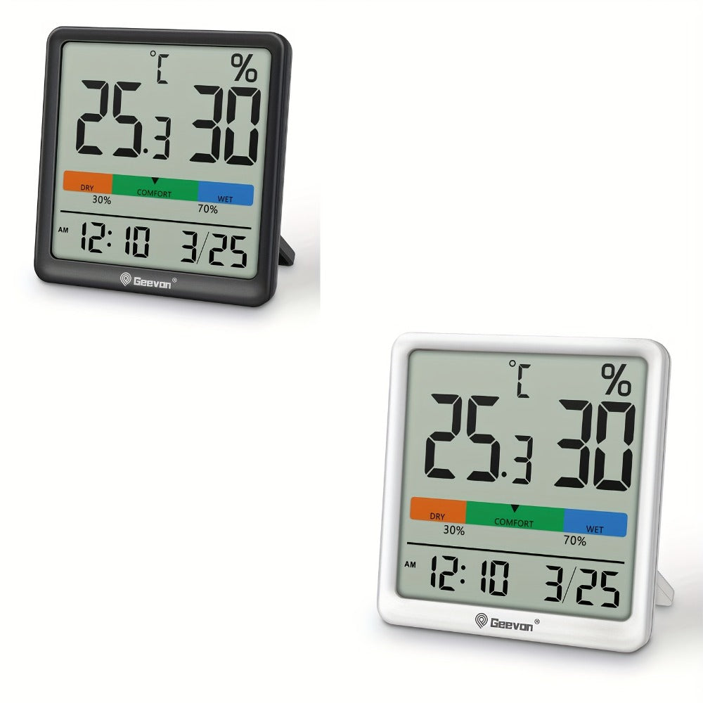 Indoor Thermometer Hygrometer Digital | Accurate Temperature Humidity Monitor with Clock & Calendar | Desktop Room Humidity Gauge for Home Office Bedroom Baby Room
