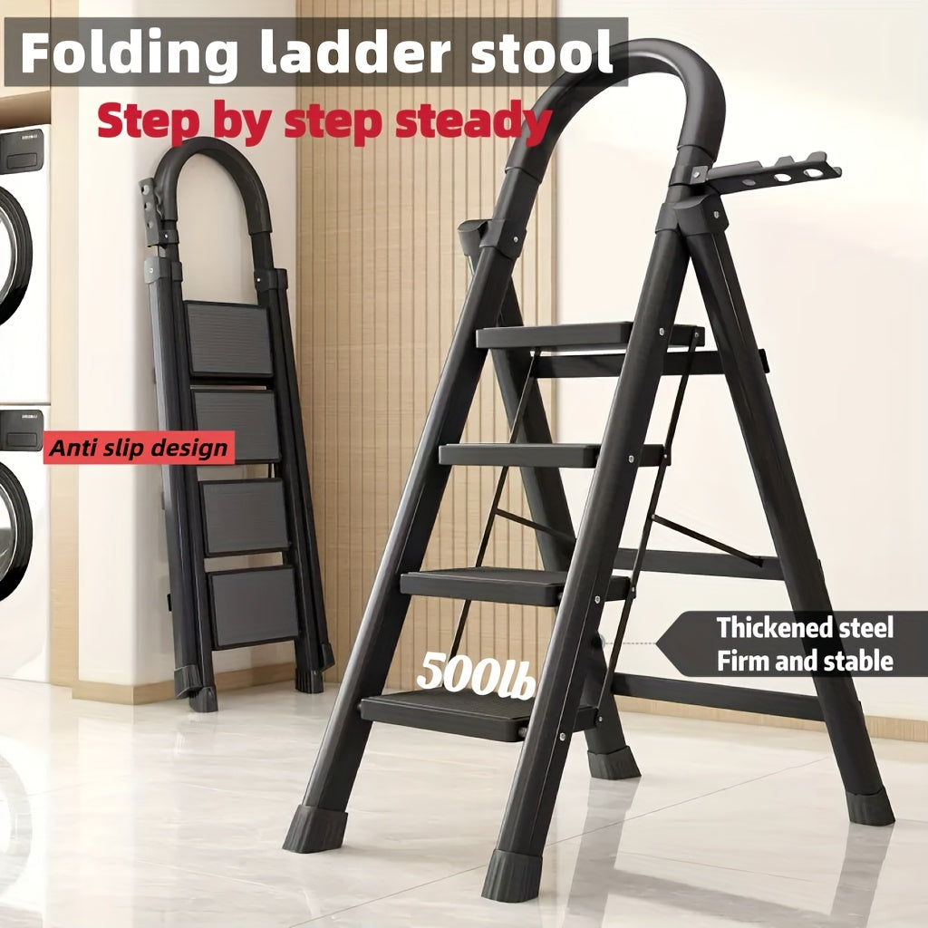 Portable Folding Step Ladder 3/4/5-Step, 500 lbs Weight Capacity, Heavy Duty Non-Slip Plastic Step Stool Ladder, Lightweight Foldable Ladder for Household, Kitchen, Office & Industrial Use