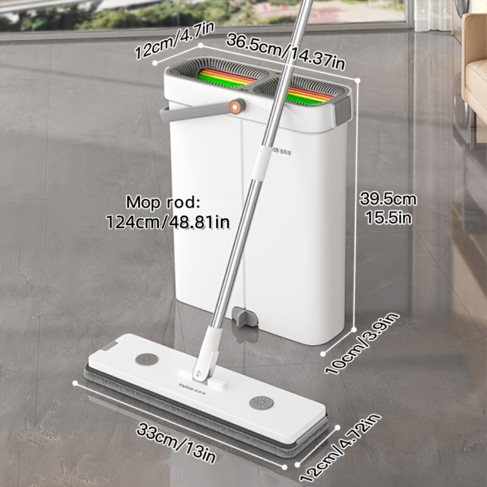 Flat Mop and Bucket Set with Metal Rod 360 Degree Swivel Head Reusable Microfiber Pads Hands-Free Wringing Wet Dry Floor Cleaning System for Hardwood Tile Bathroom Bedroom Living Room