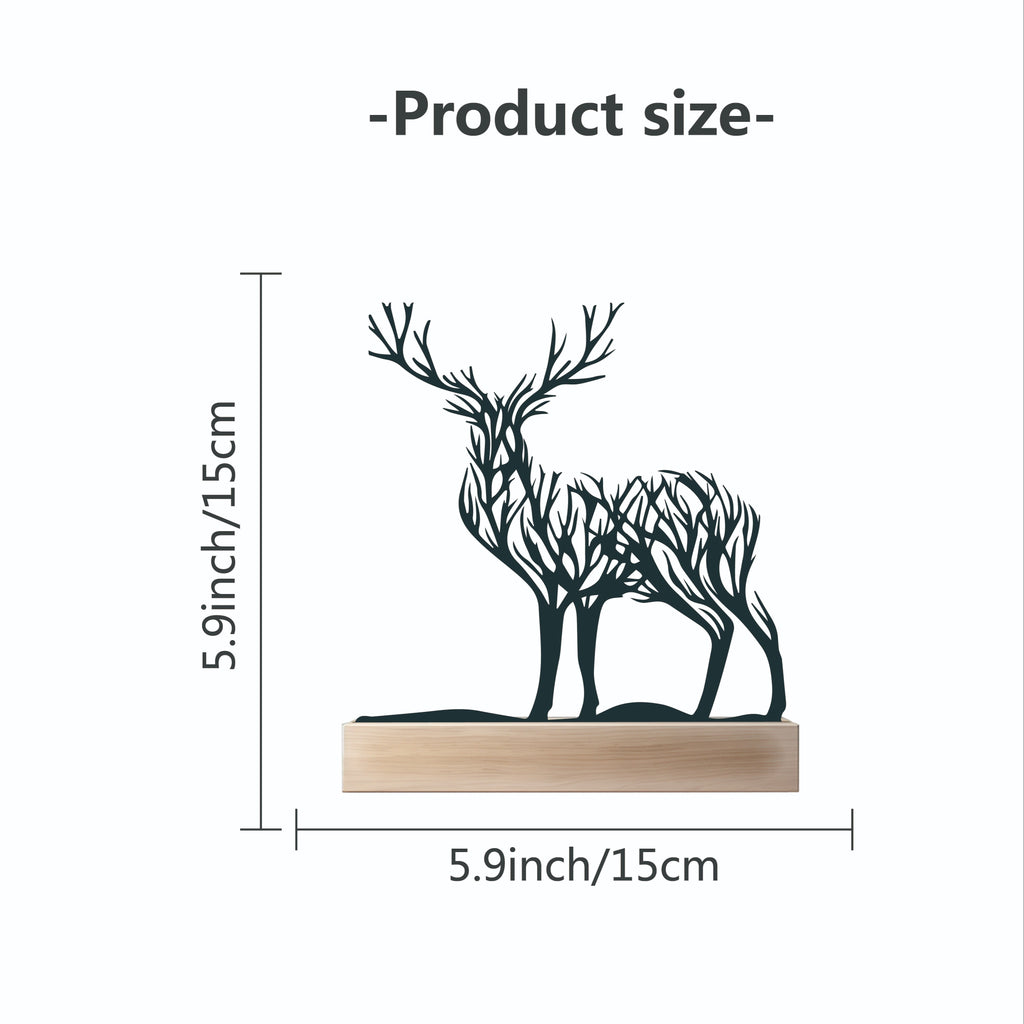 Tabletop Deer Branches Decoration with Wood Base - Iron Metal Antler Desk Sculpture for Living Room Bookshelf TV Cabinet Wine Cabinet Office Desk, Halloween Christmas New Year Home Decor Gift