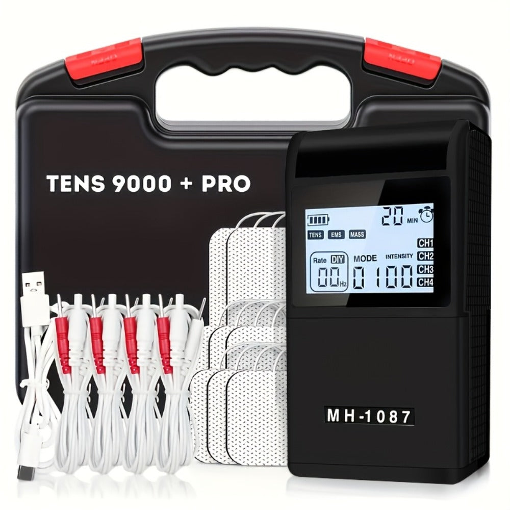 TENS EMS Unit Rechargeable Pain Relief Device, 20 Intensity Levels 48 Modes Electric Muscle Stimulator for Back Neck Shoulder Knee Wrist Pain, 8 Electrode Pads & Carry Case Included