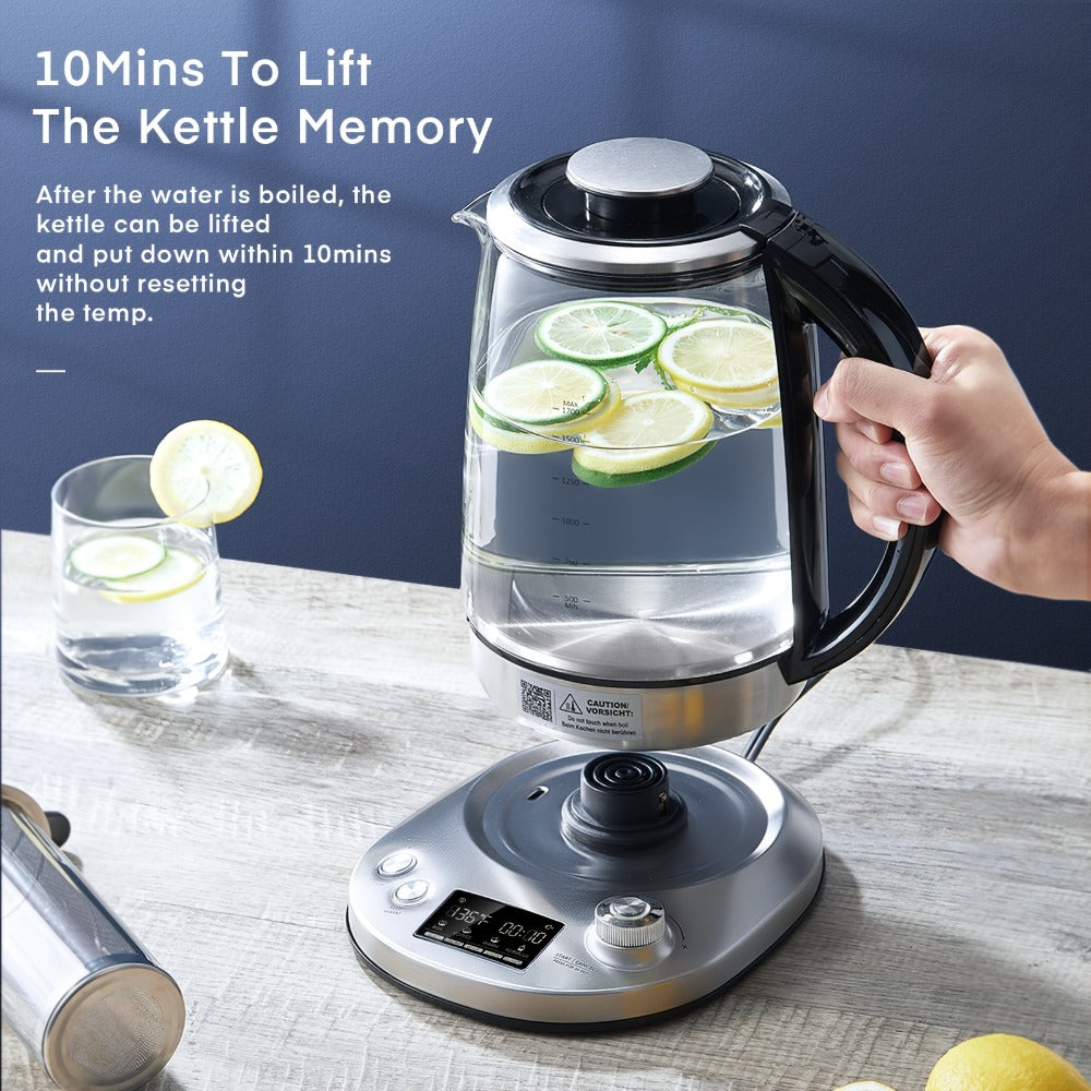 Electric Tea Kettle with 9 Temperature Control Presets ¨C 1.7L Borosilicate Glass Kettle, 1200W, Removable Infuser, 2-Hour Keep Warm, Stainless Steel Hot Water & Tea Pot for Home & Office