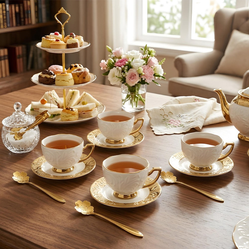 Espresso Cups Set 12 Pcs ¨C 7.44 Oz Small Ceramic Cappuccino Cup Set with 6 Cups, 6 Trays & 6 Spoons ¨C Elegant Coffee & Tea Cup Set with Handles ¨C Perfect Gift for Coffee Lovers