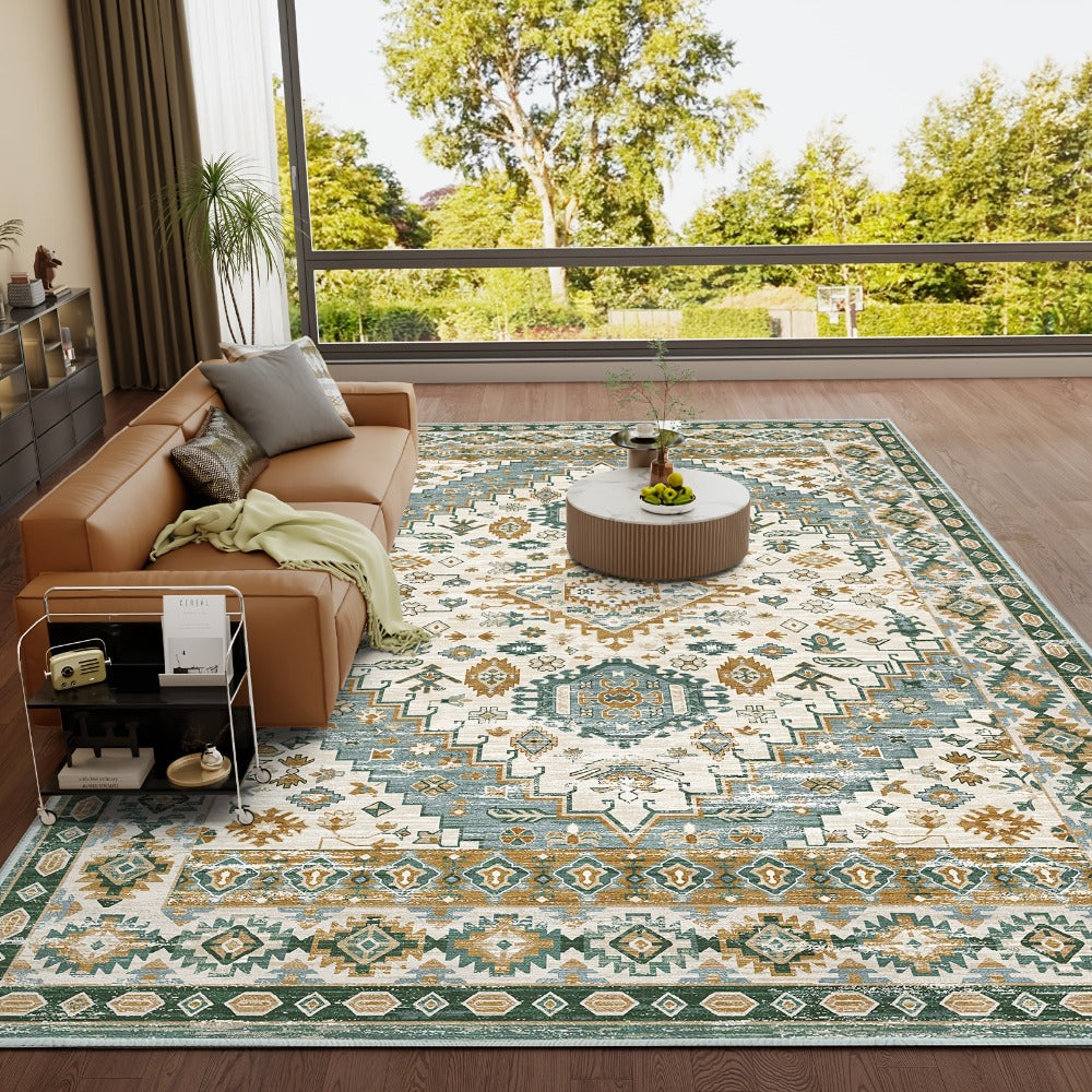 Area Rug Boho Vintage Washable Non-Slip Rug for Living Room Bedroom Traditional Woven Carpet Home Decor