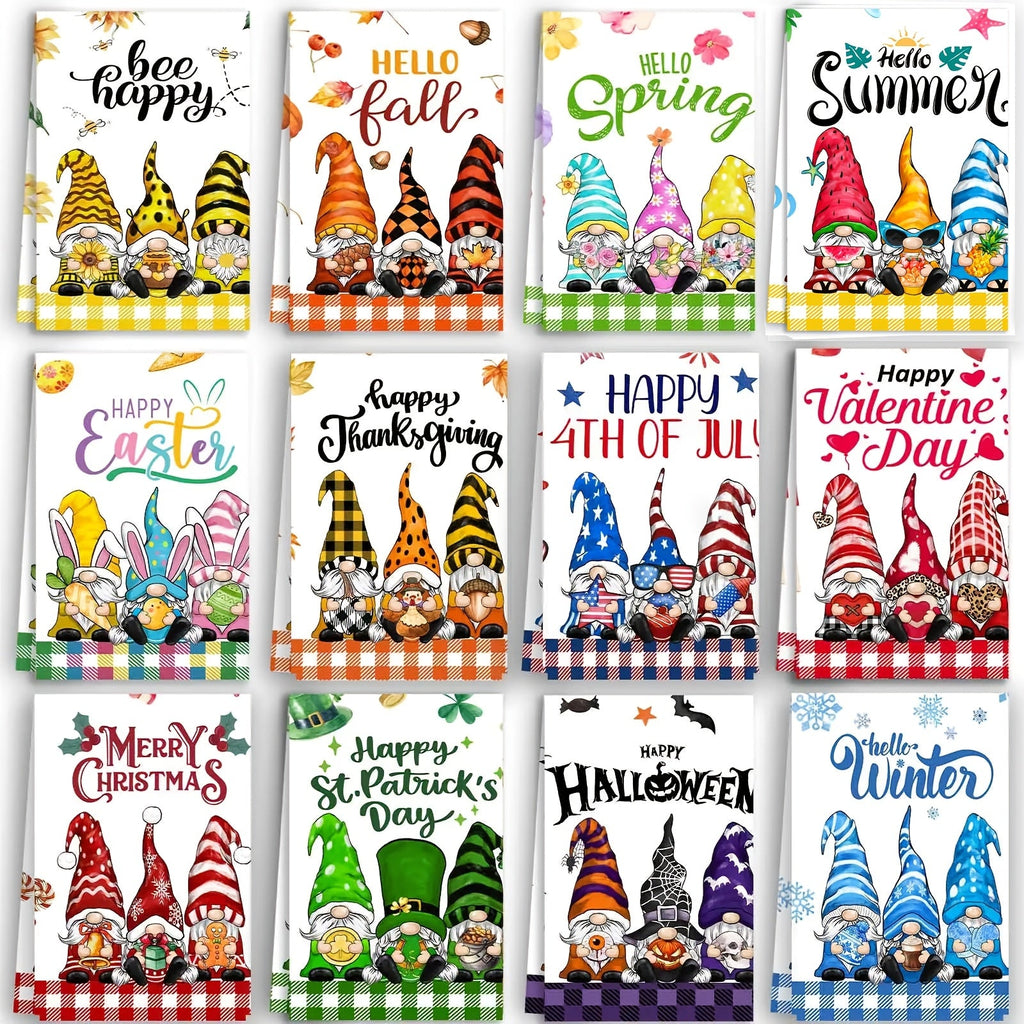 Christmas Kitchen Towels Set 12-Piece Gnome Dish Towels ¨C Absorbent Seasonal Hand Towels for Holiday Kitchen Decor, Tea Towels & Dishcloths