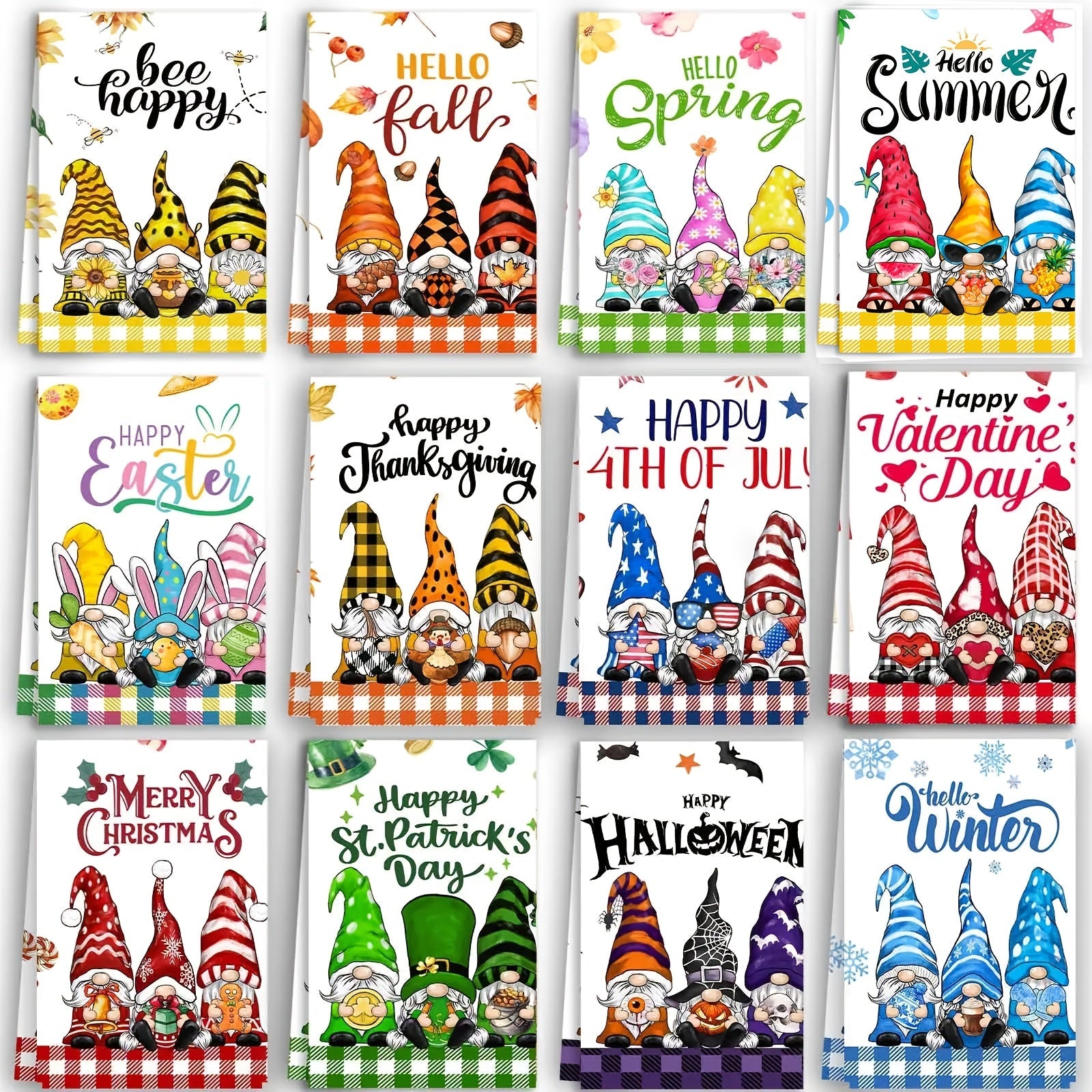 Christmas Kitchen Towels Set 12-Piece Gnome Dish Towels ¨C Absorbent Seasonal Hand Towels for Holiday Kitchen Decor, Tea Towels & Dishcloths